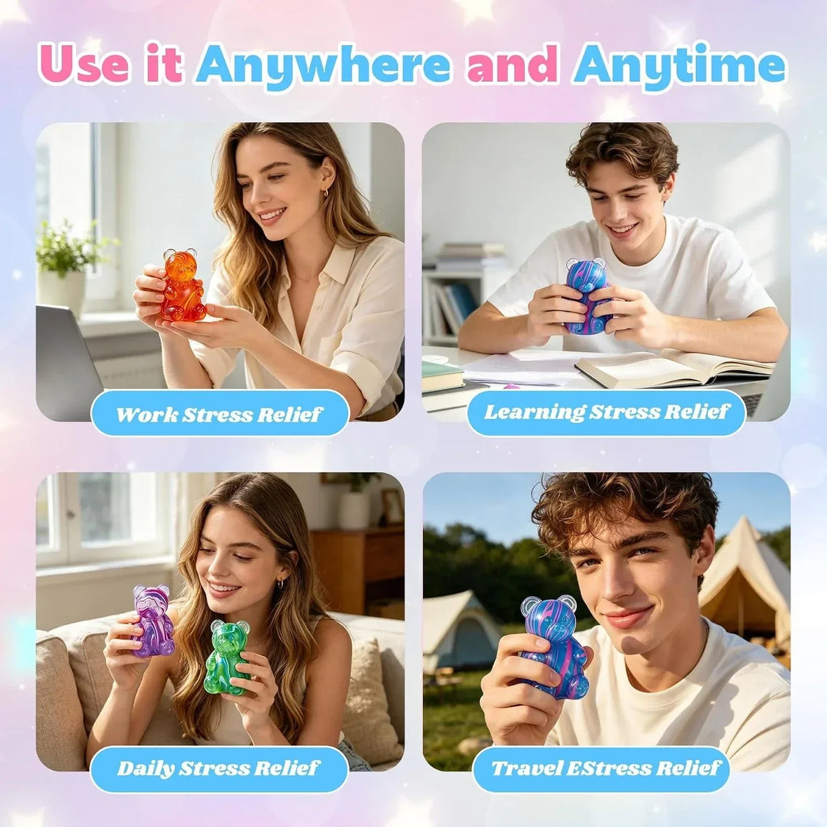1Pc Gummy Bear Squishyies Fidget,Color Maltose Filled Squeeze Toys Slow Rising Squishy Stress Balls Adults Kids Party Favors,Classroom Prizes(Green)
