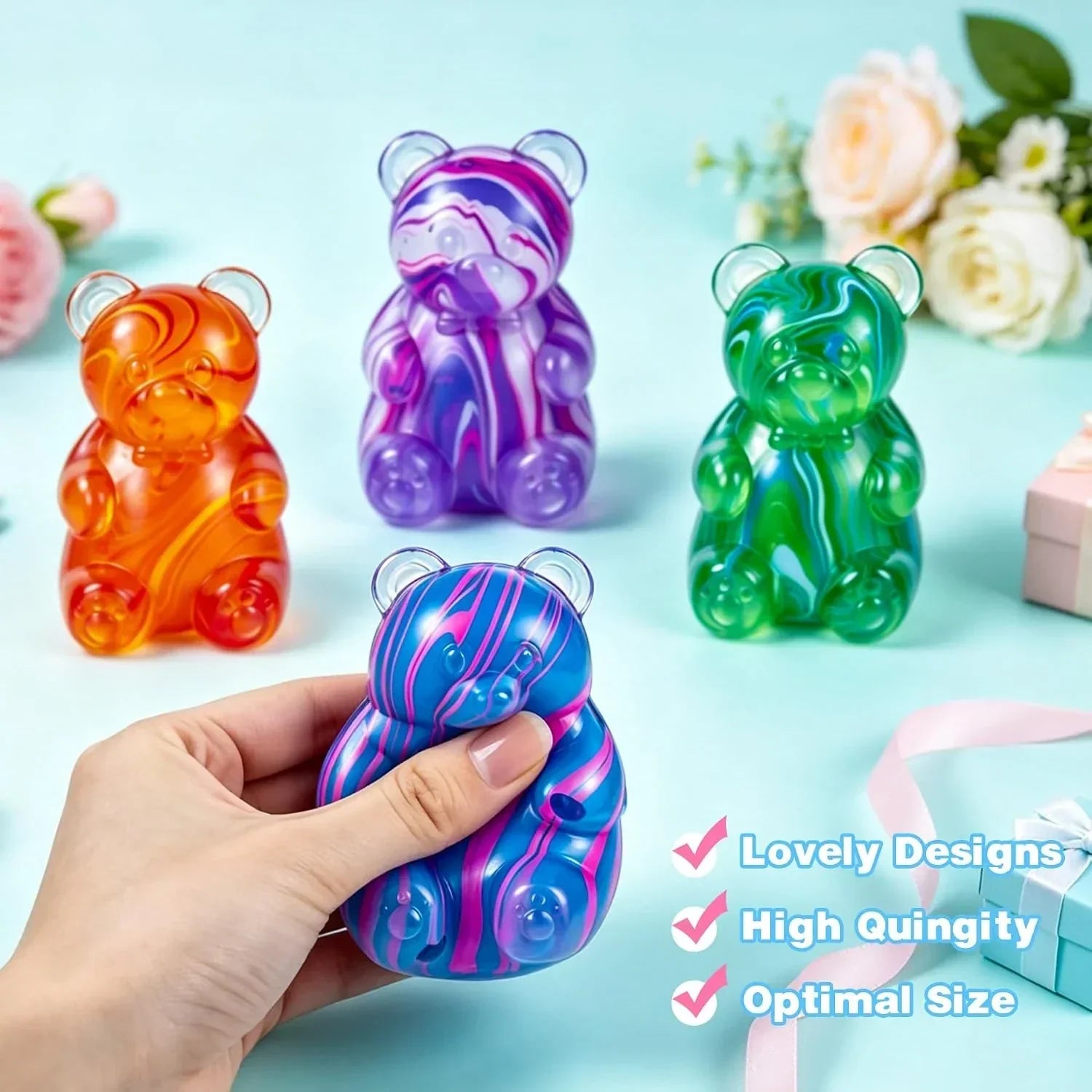 1Pc Gummy Bear Squishyies Fidget,Color Maltose Filled Squeeze Toys Slow Rising Squishy Stress Balls Adults Kids Party Favors,Classroom Prizes(Green)