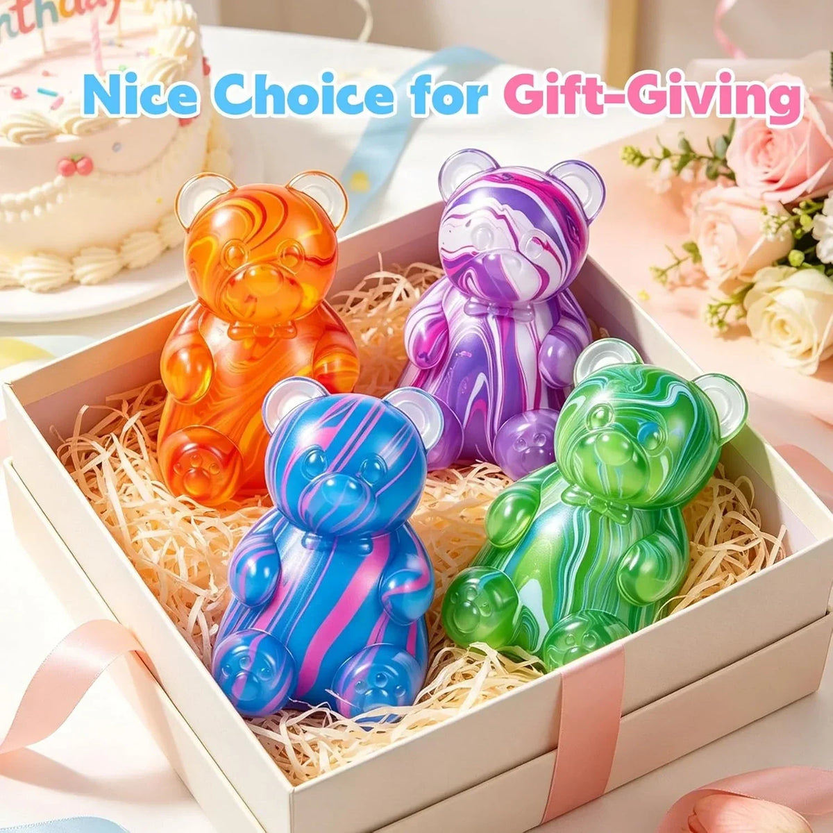 1Pc Gummy Bear Squishyies Fidget,Color Maltose Filled Squeeze Toys Slow Rising Squishy Stress Balls Adults Kids Party Favors,Classroom Prizes(Green)