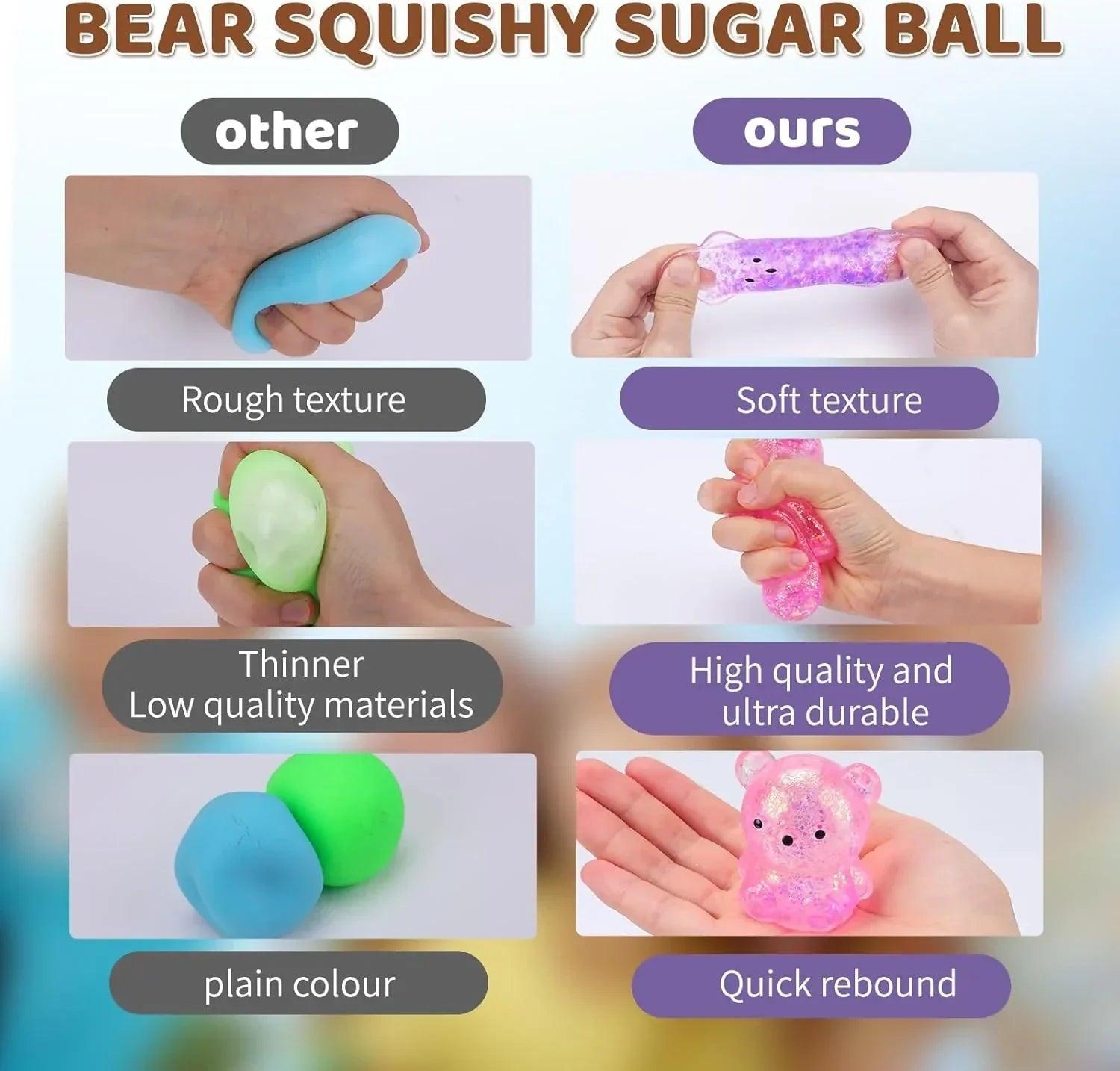 12Pack Fidget Toys Squishy ，Cute Bear Squeeze Ball , Bulk Squishy Fidget Squeeze Play Toys，Pull Stretch Classroom Prize Party Favors Toys for Kids