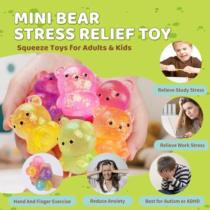 12Pack Fidget Toys Squishy ，Cute Bear Squeeze Ball , Bulk Squishy Fidget Squeeze Play Toys，Pull Stretch Classroom Prize Party Favors Toys for Kids