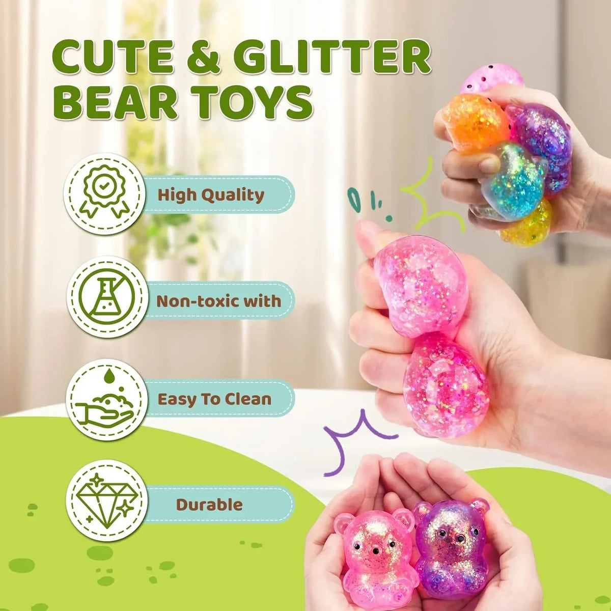 12Pack Fidget Toys Squishy ，Cute Bear Squeeze Ball , Bulk Squishy Fidget Squeeze Play Toys，Pull Stretch Classroom Prize Party Favors Toys for Kids