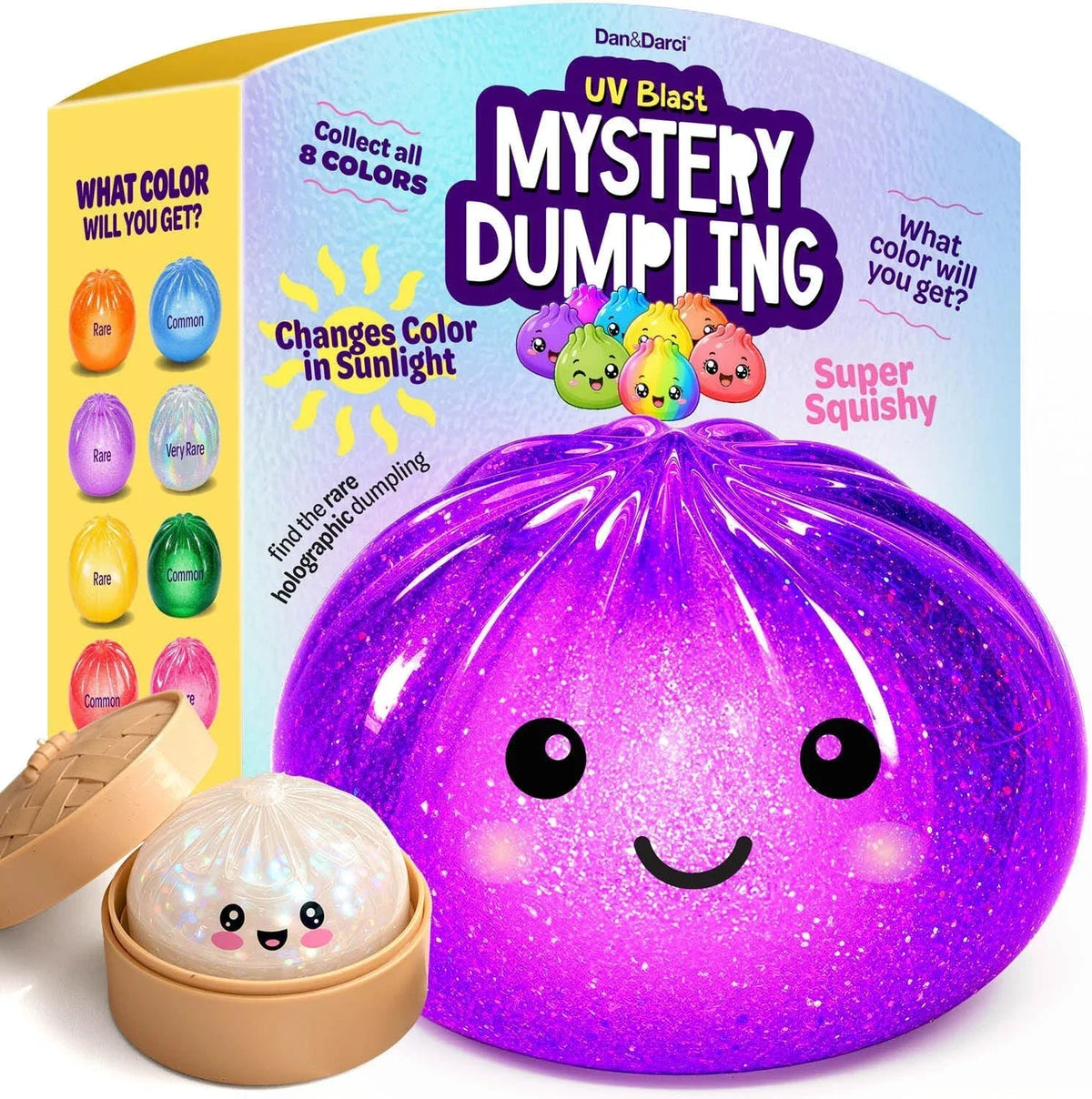 Glitter Dumpling Squishy Mystery Box - UV Color-Changing - Squishies Squeeze Toys - Squishys Big Dumplings Fidget Stress Sensory Toys - Gifts for Kids, Teens, Girls, Boys - Desk Toy