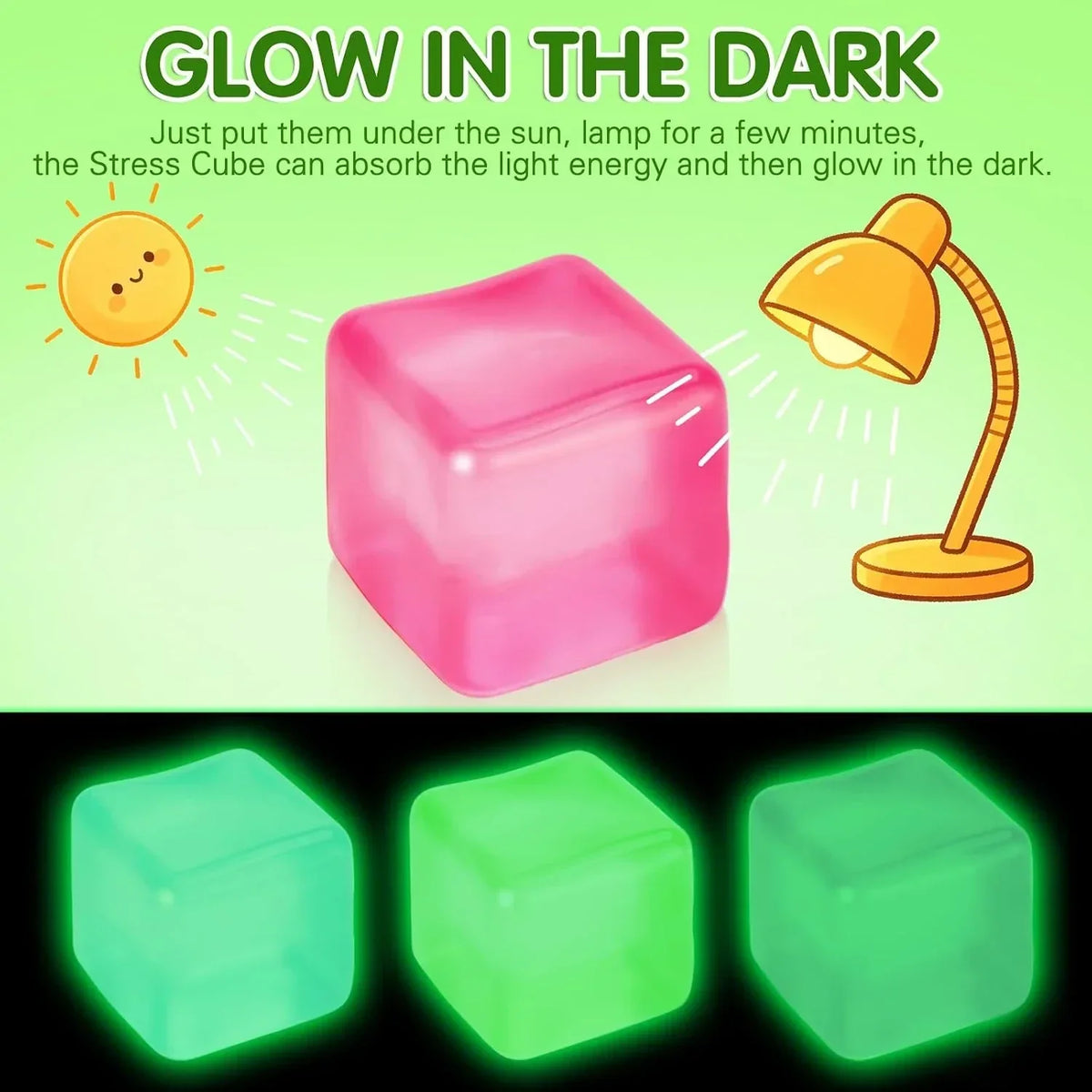 4 Pcs Stress Cube Glow in The Dark, Slow Rising Squishy Fidget Toys for Adults Teens Boys Girls Anxiety Relief Squeeze Stress Balls Sensory Toys for Kids with Autism Party Favors Gifts