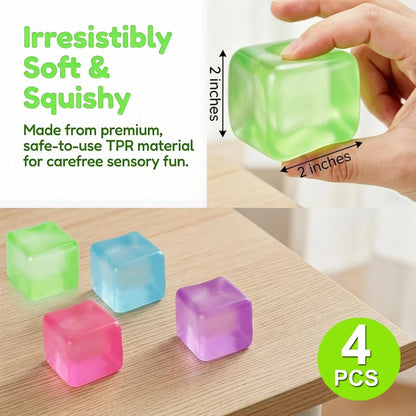 4 Pcs Stress Cube Glow in The Dark, Slow Rising Squishy Fidget Toys for Adults Teens Boys Girls Anxiety Relief Squeeze Stress Balls Sensory Toys for Kids with Autism Party Favors Gifts