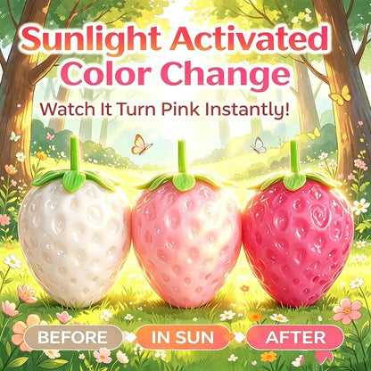 2pcs Squeezable Strawberry Toy,Color Changing Strawberry Squishy Toy, Sunlight Activated Pink Transformation Stress Ball,Squeezable Fruit Ball Realistic Strawberry Model Squishy（Pink）