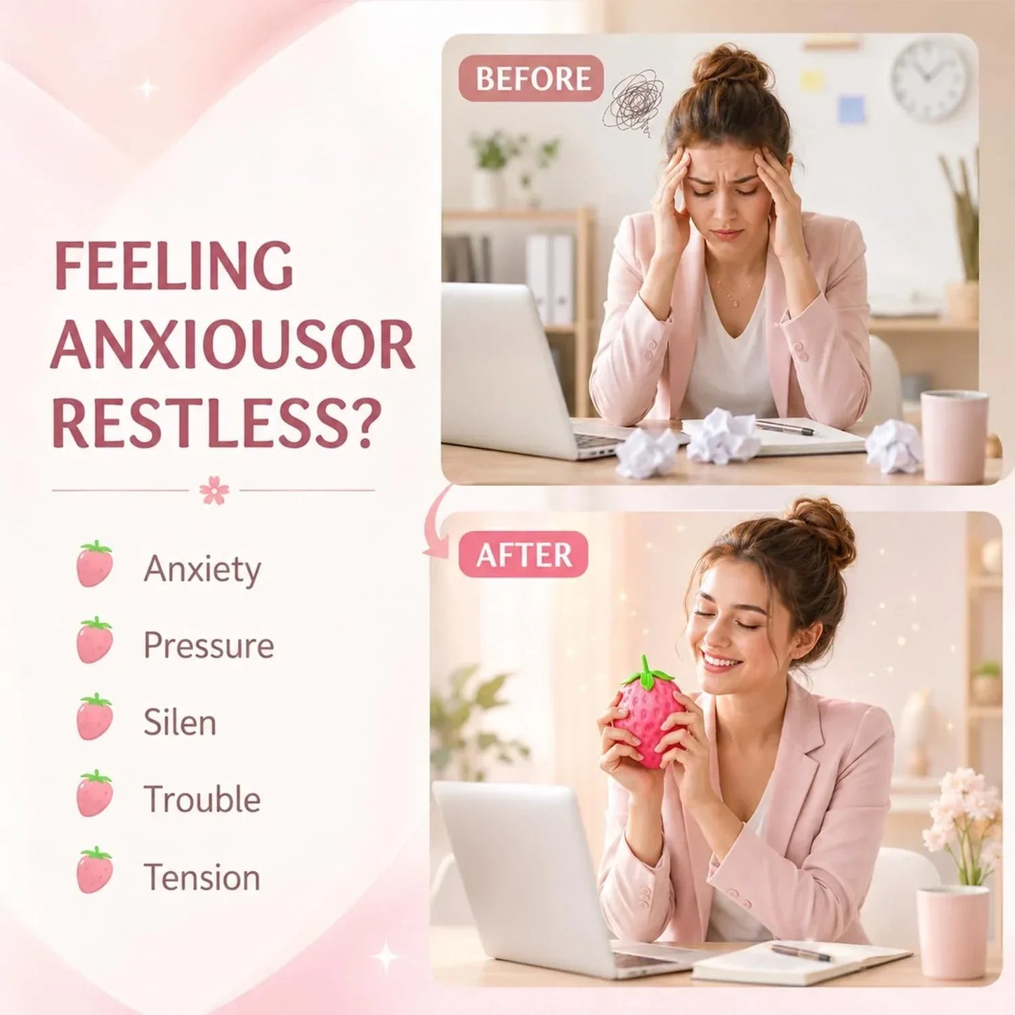2pcs Squeezable Strawberry Toy,Color Changing Strawberry Squishy Toy, Sunlight Activated Pink Transformation Stress Ball,Squeezable Fruit Ball Realistic Strawberry Model Squishy（Pink）