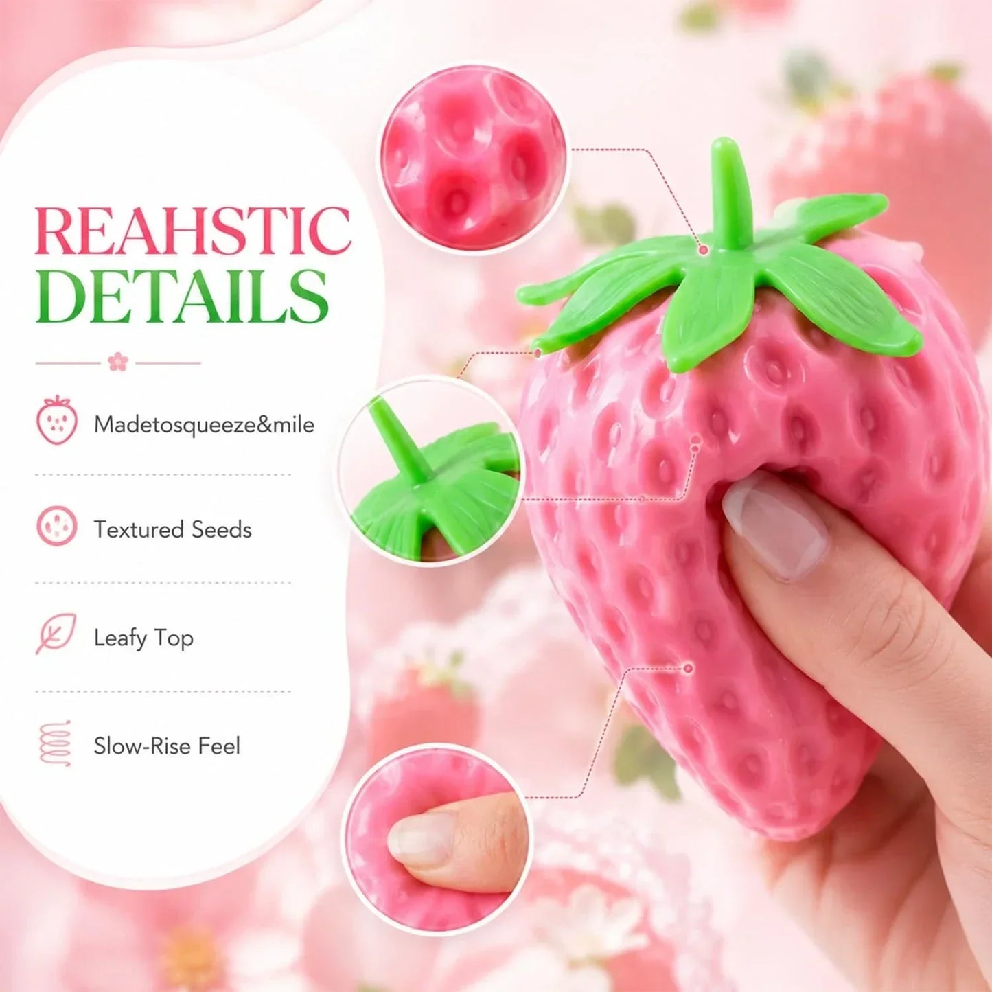 2pcs Squeezable Strawberry Toy,Color Changing Strawberry Squishy Toy, Sunlight Activated Pink Transformation Stress Ball,Squeezable Fruit Ball Realistic Strawberry Model Squishy（Pink）