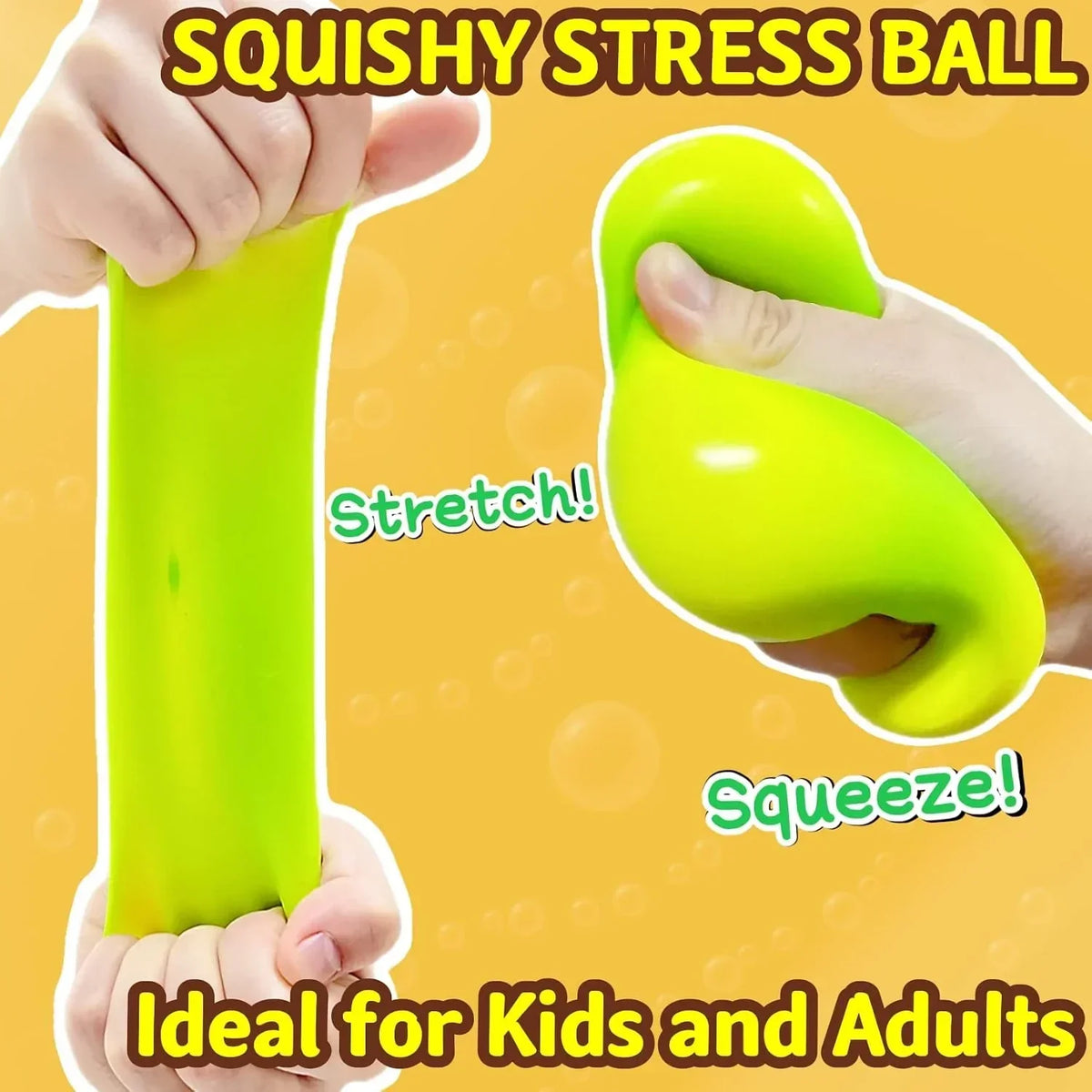Squishy Stress Balls for Kids and Adults (1 Pack) Stretchy Dough Ball Squeeze Fidget Toy, Funny and Soft Change Color Squeeze Ball, Squish Balls, Ideal for Anxiety Relief, Autism, ADHD (Green)