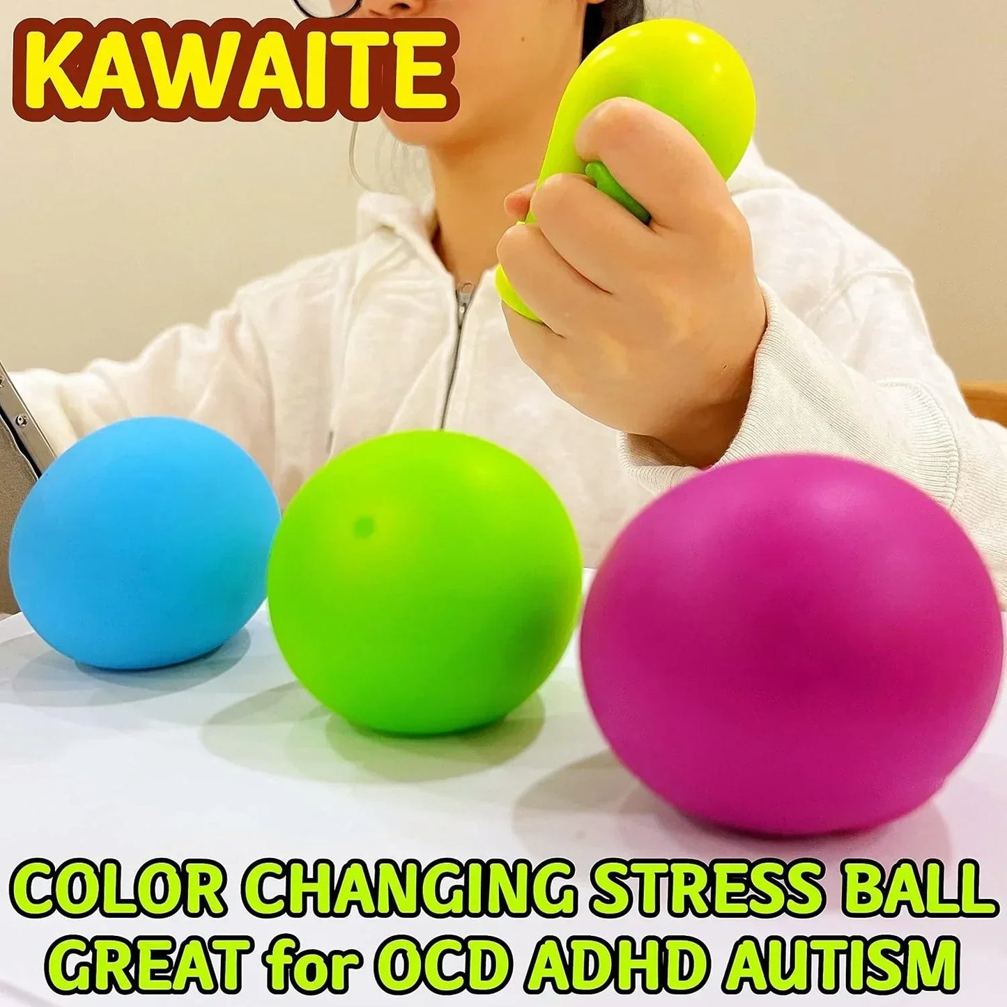 Squishy Stress Balls for Kids and Adults (1 Pack) Stretchy Dough Ball Squeeze Fidget Toy, Funny and Soft Change Color Squeeze Ball, Squish Balls, Ideal for Anxiety Relief, Autism, ADHD (Green)