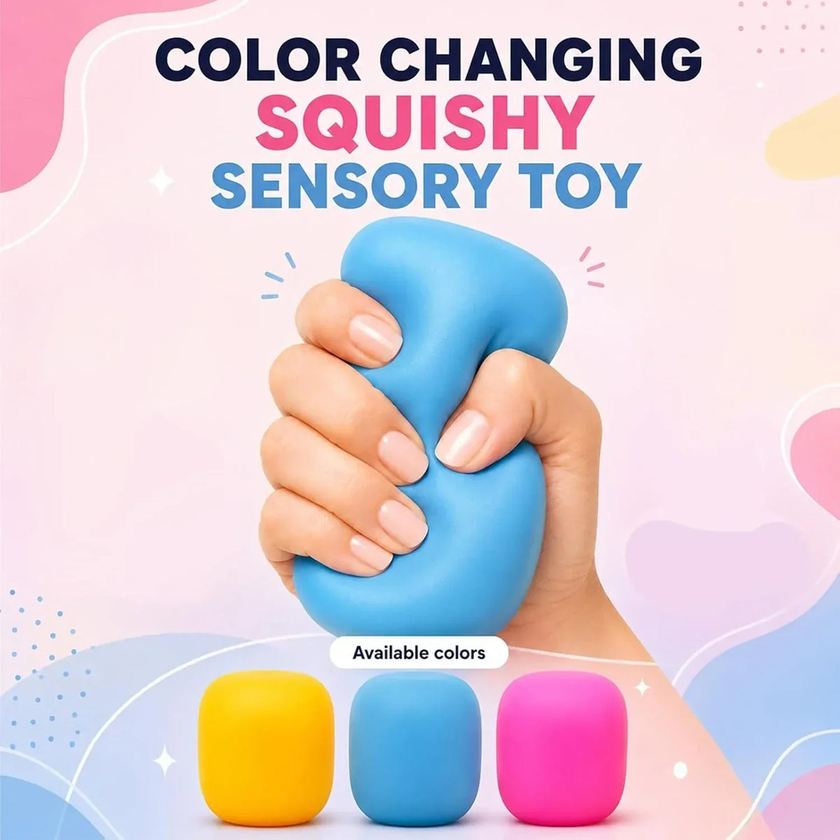 Squeeze Color Changing Squishy Soft Square Malt Sugar Filled Slow Stress Balls, Color Changing Squishy Sensory Toy, Anxiety Relief Shape Fidgets for Pull Stretch Squishy Toy (Pink)