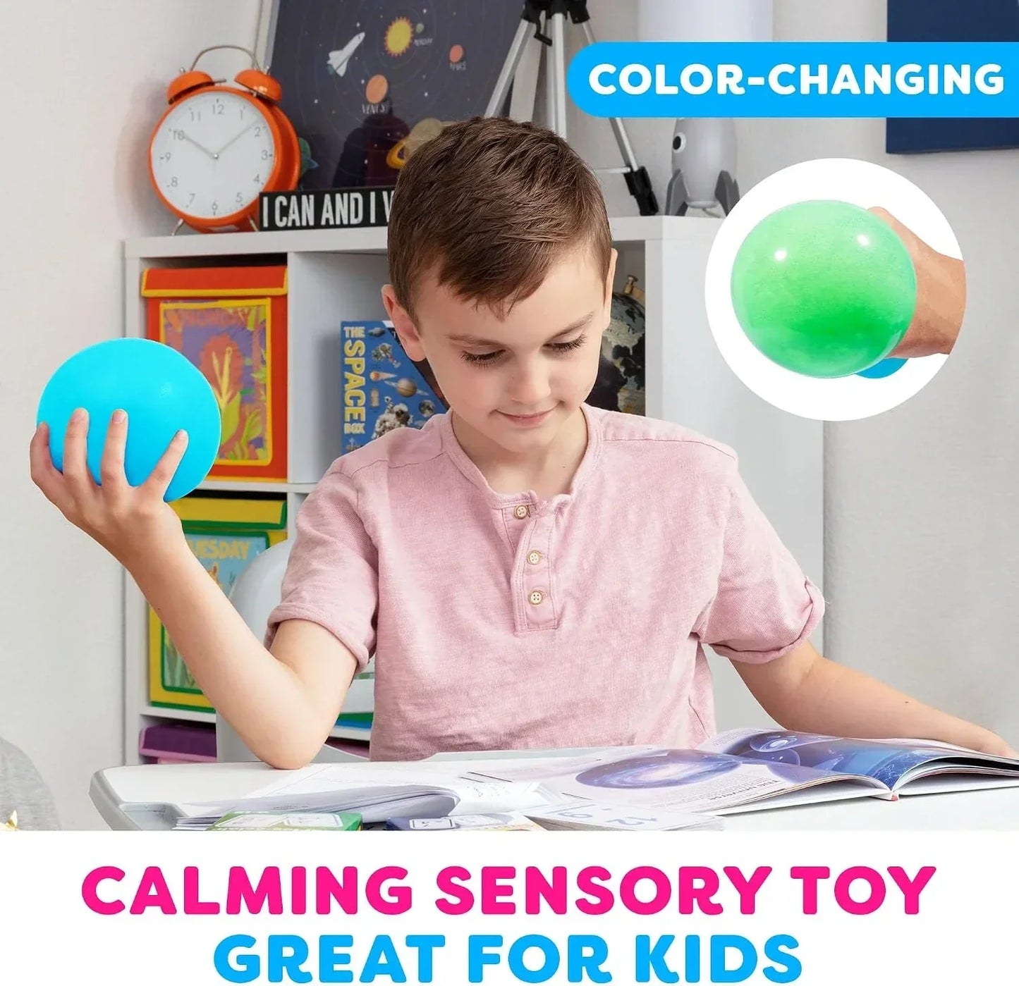 Power Your Fun Arggh Large Stress Ball for Adults and Kids - 3.75 Inch Tension Relief Ball Fidget Toy, Color-Changing Stress Relief Hand Squeeze Sensory Balls Big Squishy Toys for Kids (Blue/Green)