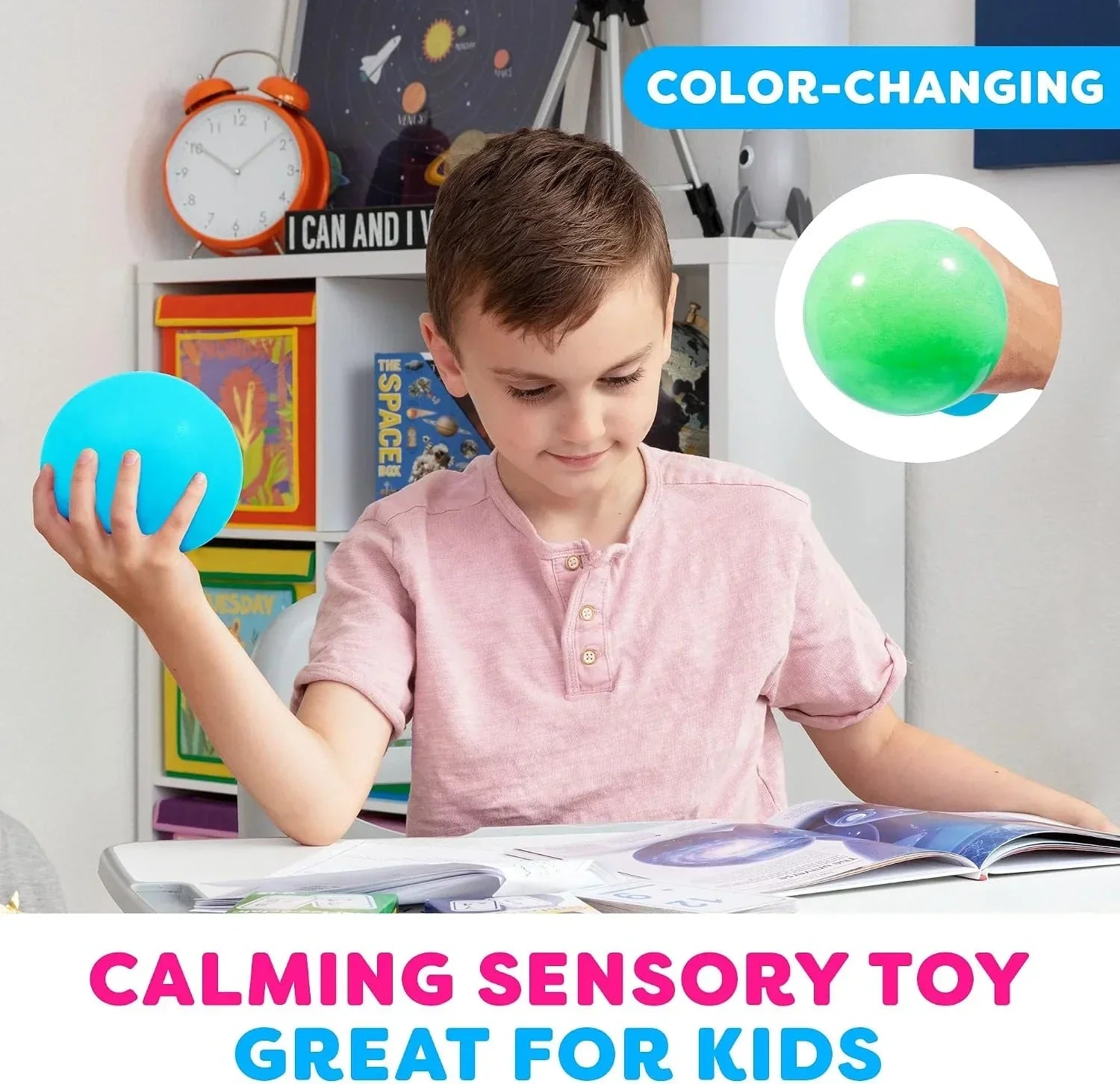 Power Your Fun Arggh Large Stress Ball for Adults and Kids - 3.75 Inch Tension Relief Ball Fidget Toy, Color-Changing Stress Relief Hand Squeeze Sensory Balls Big Squishy Toys for Kids (Blue/Green)