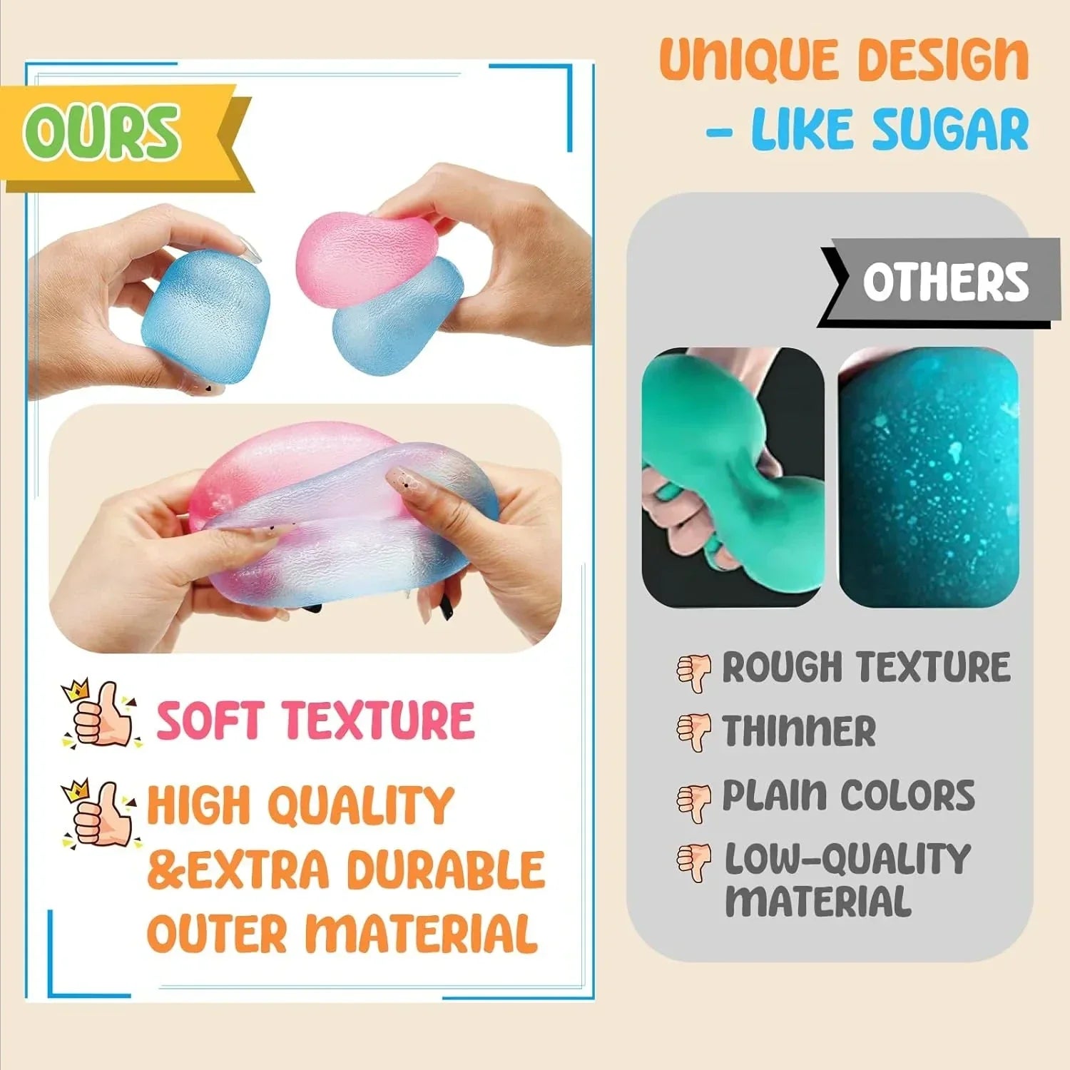 Fidget Toys Stress Balls for Kids & Adults - Changes Color in The Sun - Malt Sugar Squishy Fidget Toys - Slow Rise Gel Ball - Stretchy Squeeze Stress Relief Balls for Anxiety