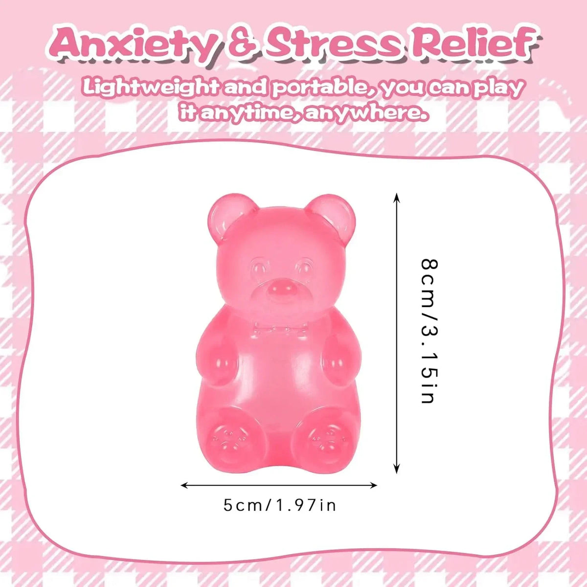 Bear Squishy Toy for Kids Ages 3+ & Adults, Slow Rising Gummy Bear Squeeze Toy, Soft High-Density Foam Sensory Bear for Desk, Classroom, Home & Office(Pink)