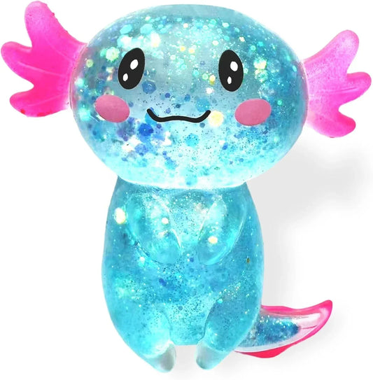 Axolotl Squishy Stress Relief Toy Glitter Fidget Toys Cute Malt Sugar Axolotl Toy Fidget Toys for Kids Youth Adult, Party Favors Anxiety Relief Squishy Toys(Blue)