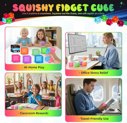 Stress Cube Squishy Fidget Toys, Slow Rising Ice Cube Sensory Stress Balls for Kids Adults Anxiety Relief Squeeze Toy for Classroom Prizes Party Favors (Blue)