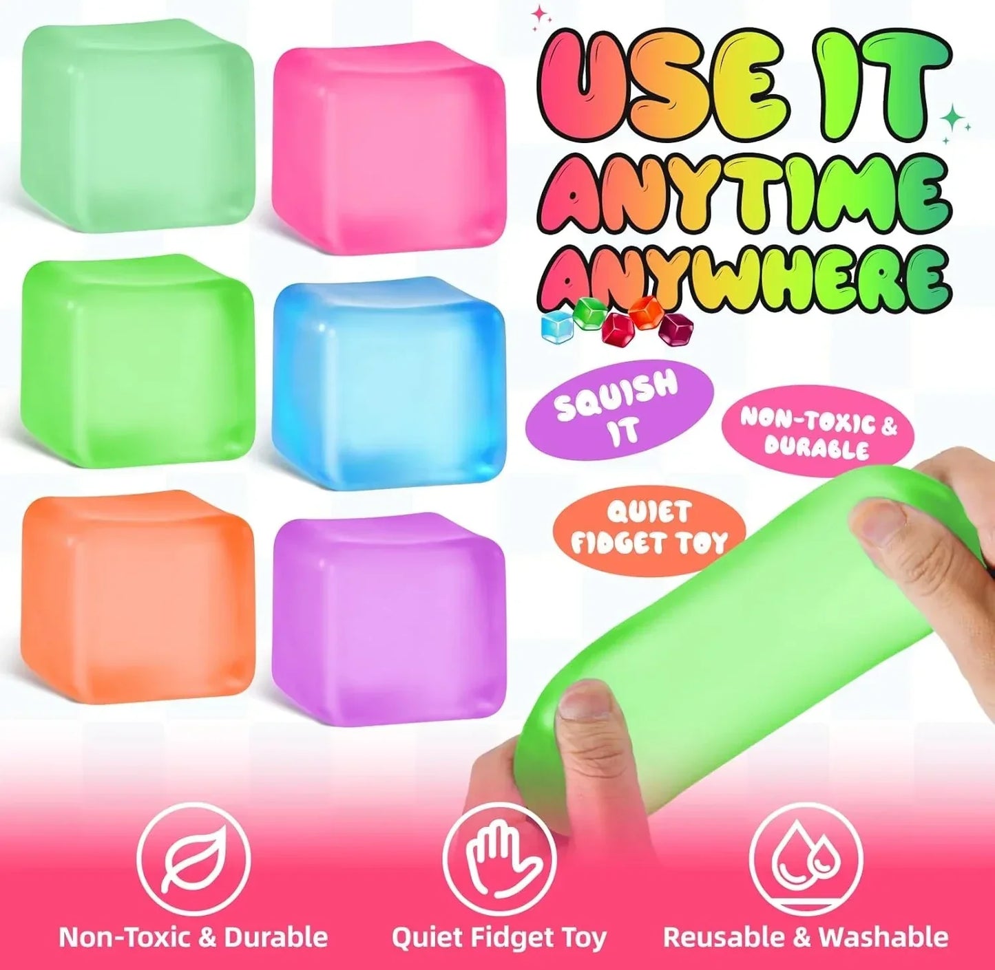 Stress Cube Squishy Fidget Toys, Slow Rising Ice Cube Sensory Stress Balls for Kids Adults Anxiety Relief Squeeze Toy for Classroom Prizes Party Favors (Blue)