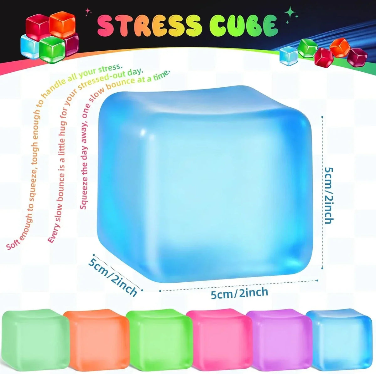 Stress Cube Squishy Fidget Toys, Slow Rising Ice Cube Sensory Stress Balls for Kids Adults Anxiety Relief Squeeze Toy for Classroom Prizes Party Favors (Blue)