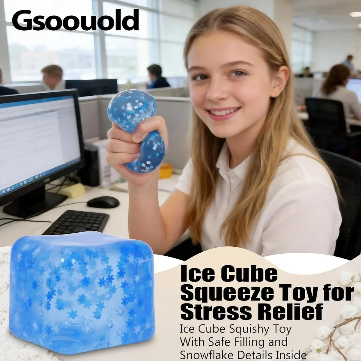 Squishy Ice Cube Fidget Toy 2.75inch/7cm, Sugar Ball Squishy Cube for Kids Adults, Soft Squishies Stress Relief Sensory Toy for Autism, Classroom Prize Toy Party Favor