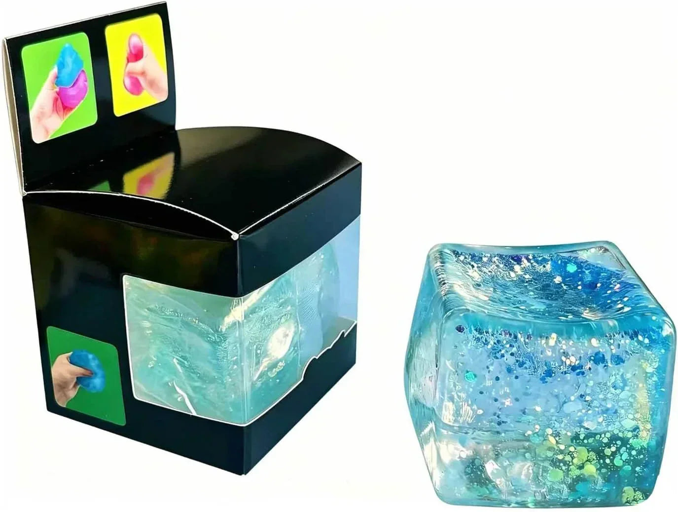 Premium Block Cube Squishy-Squishy Stress Cube,Slow Rise Fidget Cube Squishies Sensory Soft High Density Ice Squeeze Ball Fidget Toy Ice Cube Slow Rise (Blue)