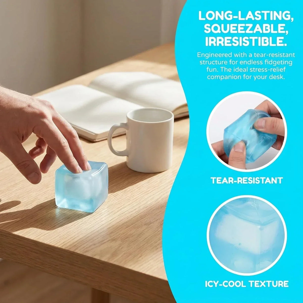 Ice Cube Squishy Stress Balls, Premium Big Block Fidget Cube, Soft Maltose Slow Rising Sensory Toy, Durable Squeeze Anxiety Relief Desk Toys Gift for Birthday (Blue)
