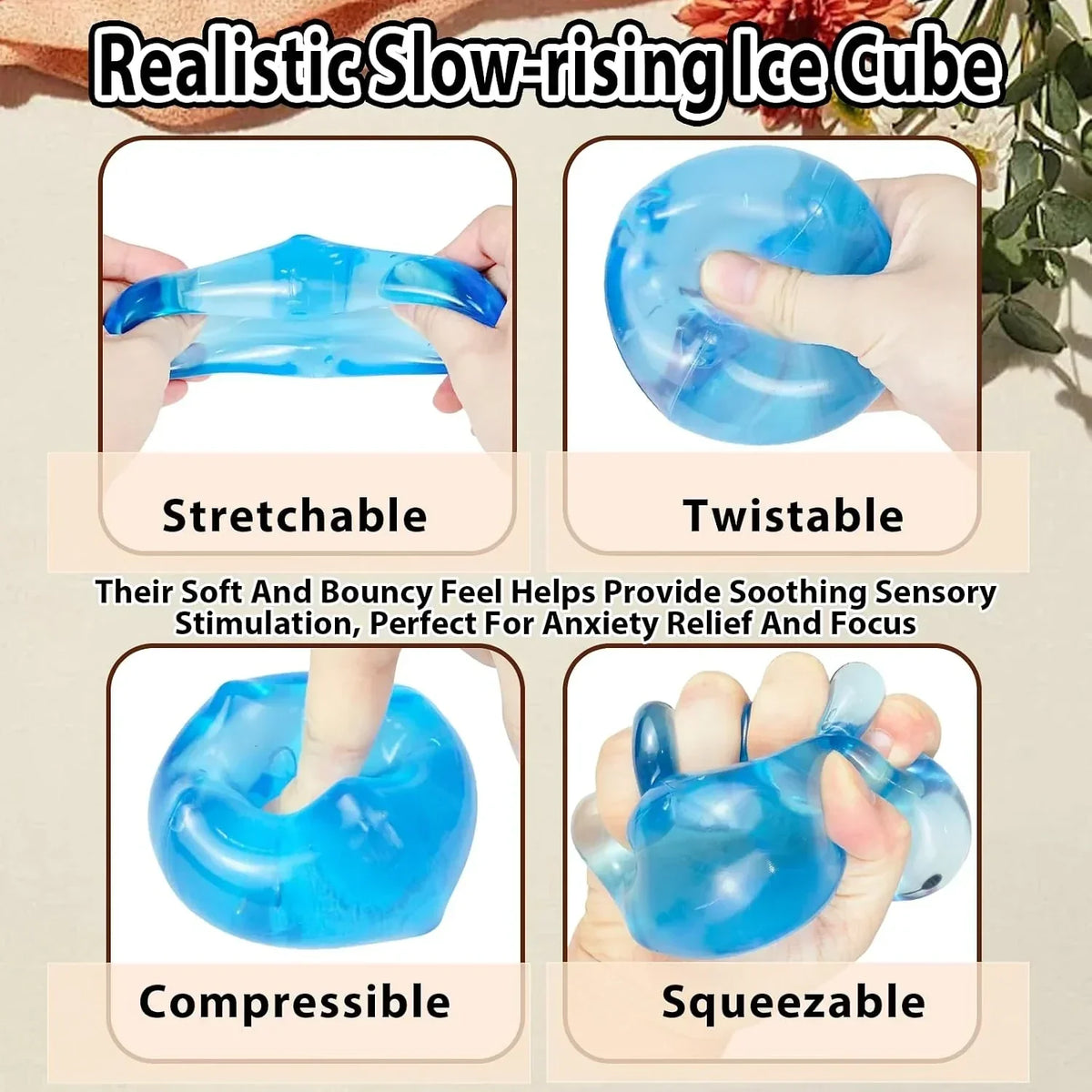 Ice Cube Squishy Stress Ball,1.98"*1.98" Medium Squishy Cube Fidget Toy, Ice Cube Pieces Silent Nice Square Shape Anxiety Sensory Squishy Fidget Toy Slow Rise, Classroom Prizes, Calming(Blue)