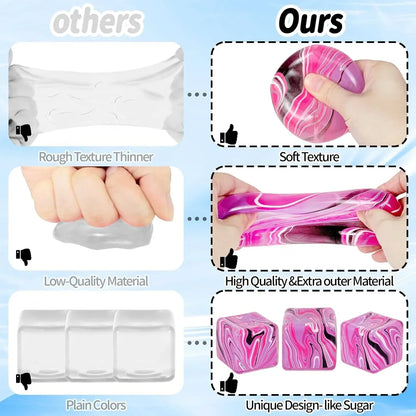 Ice Cube Squishy Fidget Toy Purple Stress Ball Squeeze Toys Stress 5cm(1.97") Veined Ice Cube Squishy Fidget Sensory Toys Kids Youth Adult Puffwize (Pink)