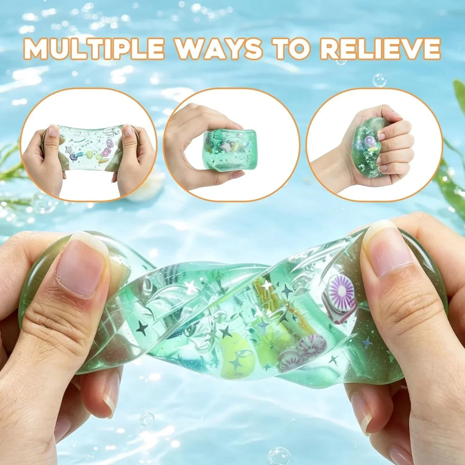 1Pc Ice Cube Squishy Stress Balls,Slow Rising Sensory Fidget Toy with Marine Shells Inside Square Soft Sensory Anxiety Relief Squeeze Cube for Adults Teens Kids(Green)
