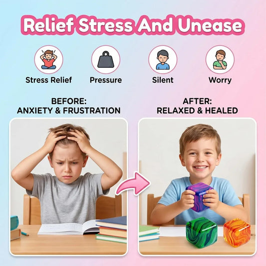 4 Pack Mini Squishy Stress Cube Fidget Toys, Ice Squeeze Cube Sugar Balls, Stress Balls for Kids Adults Squishies Anxiety Stress Relief, Fidgets for Party Favors Classroom Prize