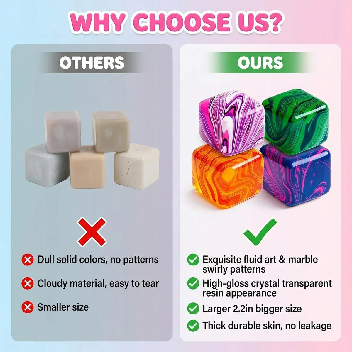 4 Pack Mini Squishy Stress Cube Fidget Toys, Ice Squeeze Cube Sugar Balls, Stress Balls for Kids Adults Squishies Anxiety Stress Relief, Fidgets for Party Favors Classroom Prize