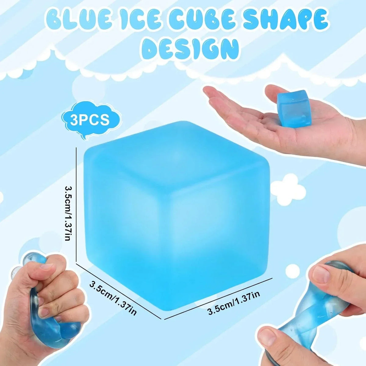3PCS Nee Cube Squishy Stress Cube,Squishy Stress Ice Cube Fidget Toys,Slow Rising Stretchy Ice Cube Sugar Balls Squeeze Toys for Adult Use in Offices Homes