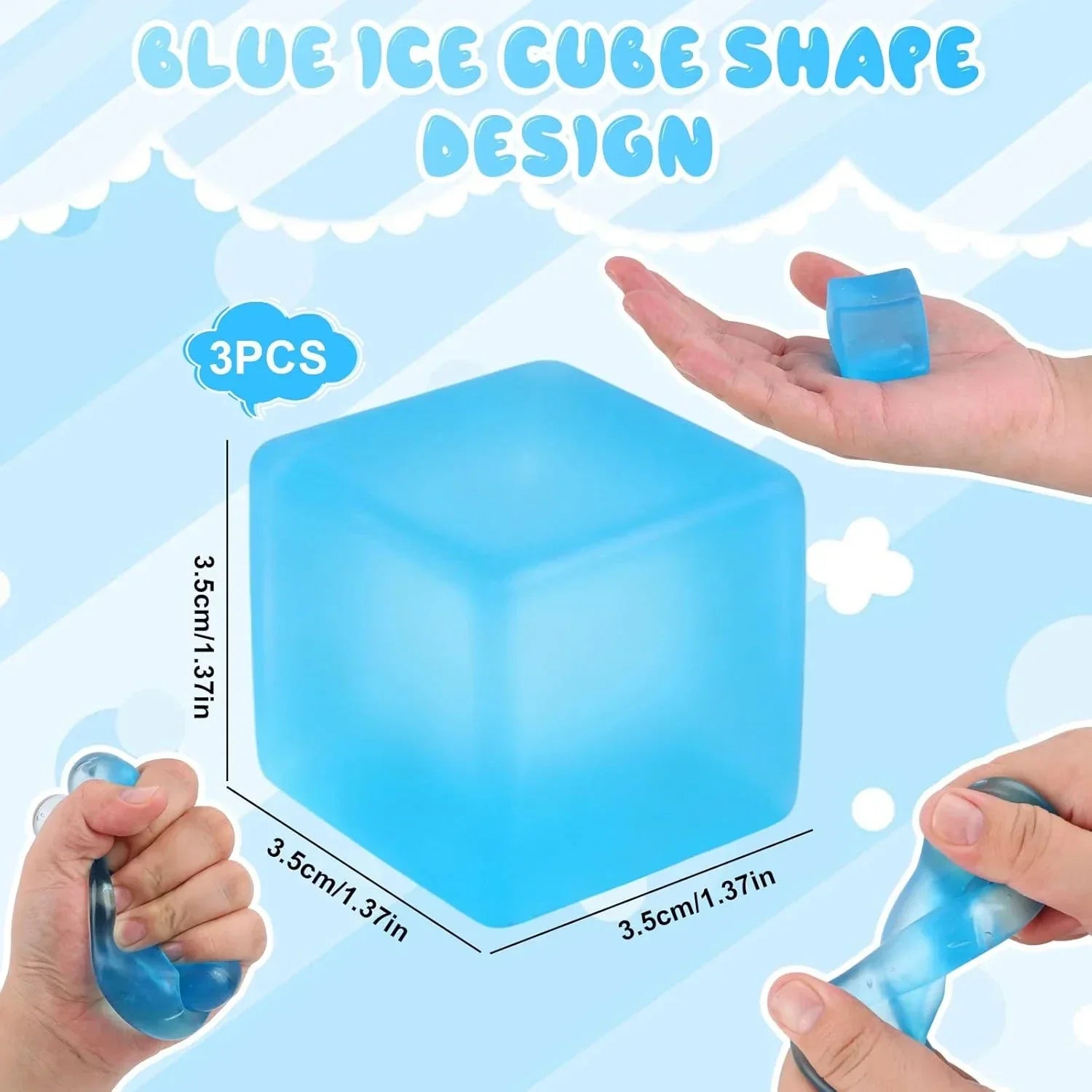 3PCS Nee Cube Squishy Stress Cube,Squishy Stress Ice Cube Fidget Toys,Slow Rising Stretchy Ice Cube Sugar Balls Squeeze Toys for Adult Use in Offices Homes