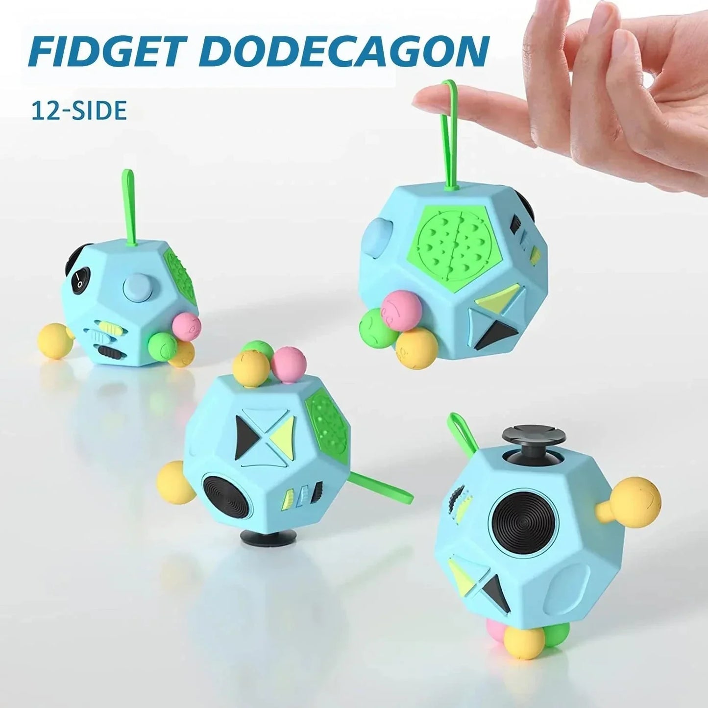 Fidget Dodecagon-12 Sided Fidget Toy Stress Relief Cube for Children and Adults, Silent Compact Classroom Gifts Stocking Stuffers for Teen Boys, Kids(B3 Blue Sky)