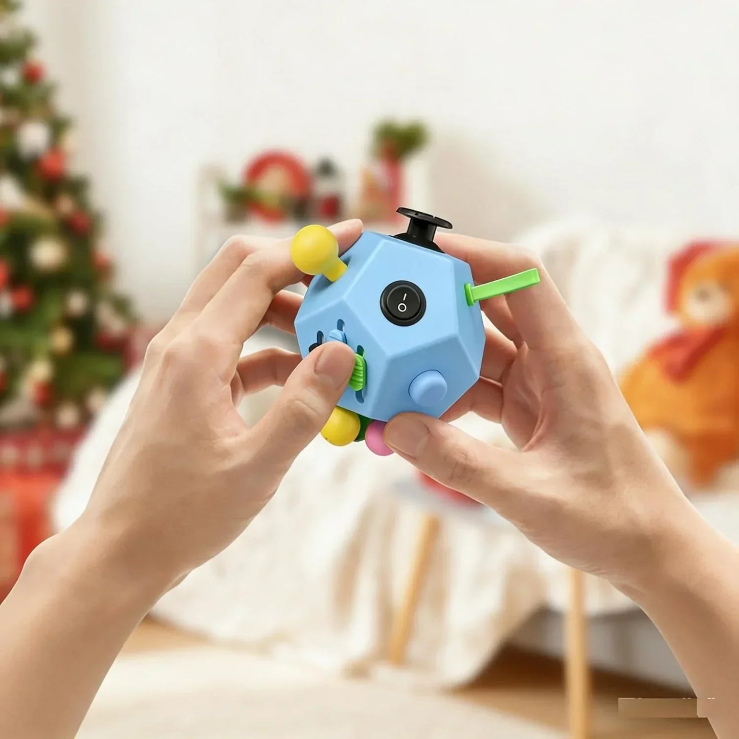 Fidget Dodecagon-12 Sided Fidget Toy Stress Relief Cube for Children and Adults, Silent Compact Classroom Gifts Stocking Stuffers for Teen Boys, Kids(B3 Blue Sky)