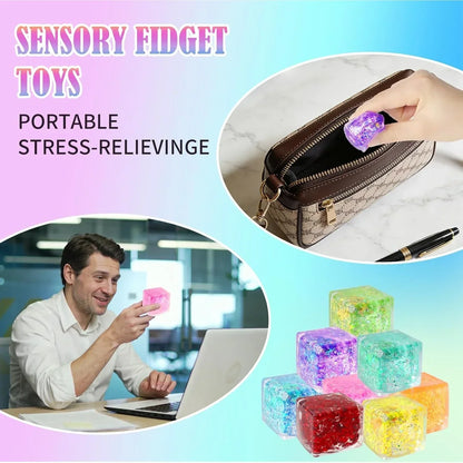 24 Pack Slow Rising Ice Cube Squishy Stress Balls，Stress Cube for Adults Kids , Bulk Taba Squish Fidget Toys, Square Squeeze Toy for Classroom Prizes, Mini Nice Cube Squishy for Party Favors