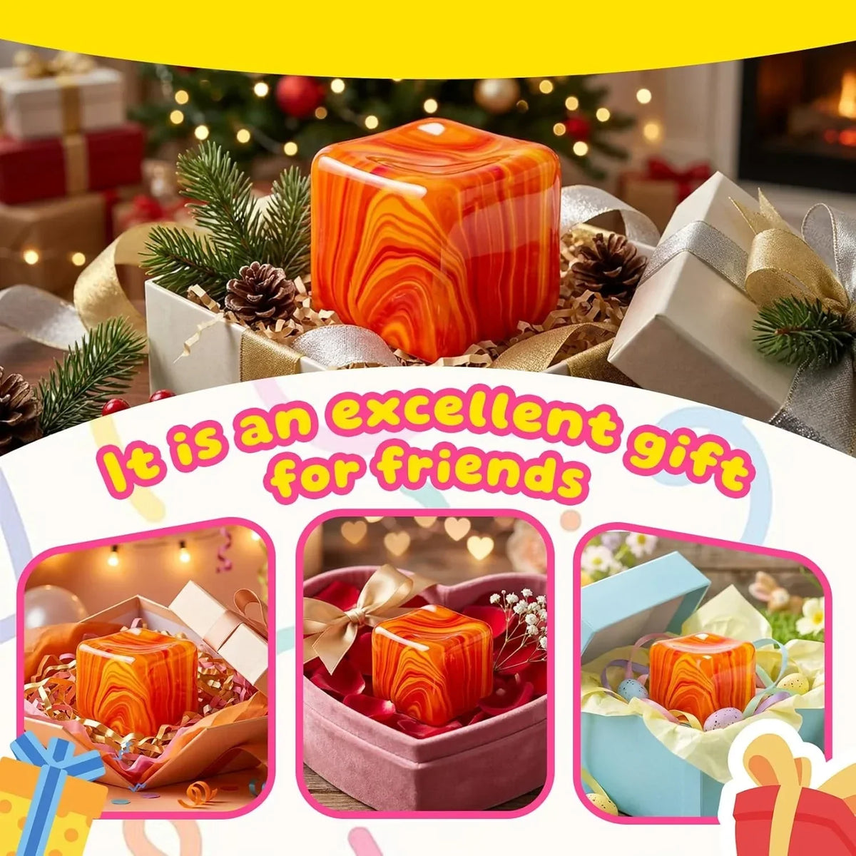 Slow Rising Stress Cube , Dough Stress Balls Soft Fidget Squishy Toys for Anxiety Relief, Pull Stretch Classroom Prize Party Favors Toys for Kids