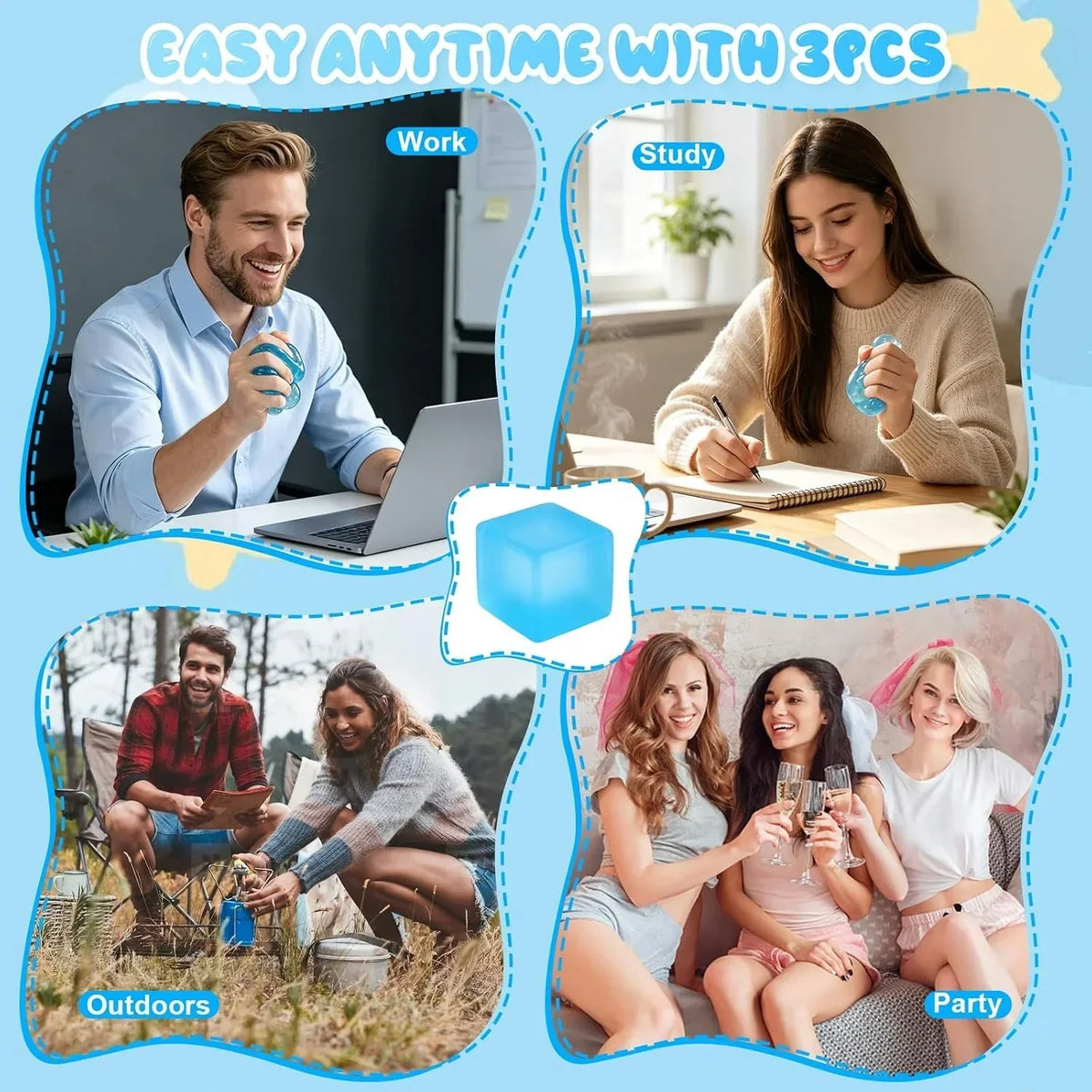 Ice Cube Stress Ball, 2026 New Squishy Stress Ice Cube Fidget Toys, Stress Relief Toys Squeeze Toys for Adults(3PCS-Blue)