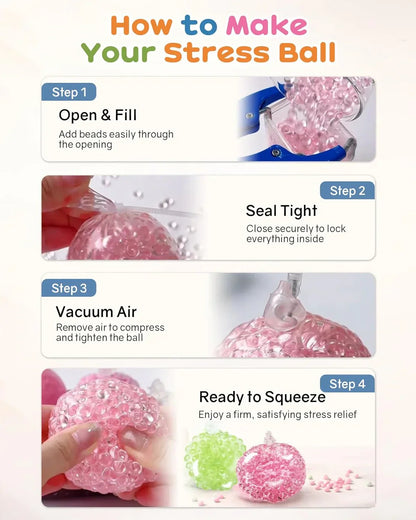 DIY Stress Ball Making Kit with 14.1 oz Filler, 16 TPR Skins, Vacuum Tool, 20 Cable Tie for Create ASMR Anxiety Relief Toys Crunchy Relaxing for Adult