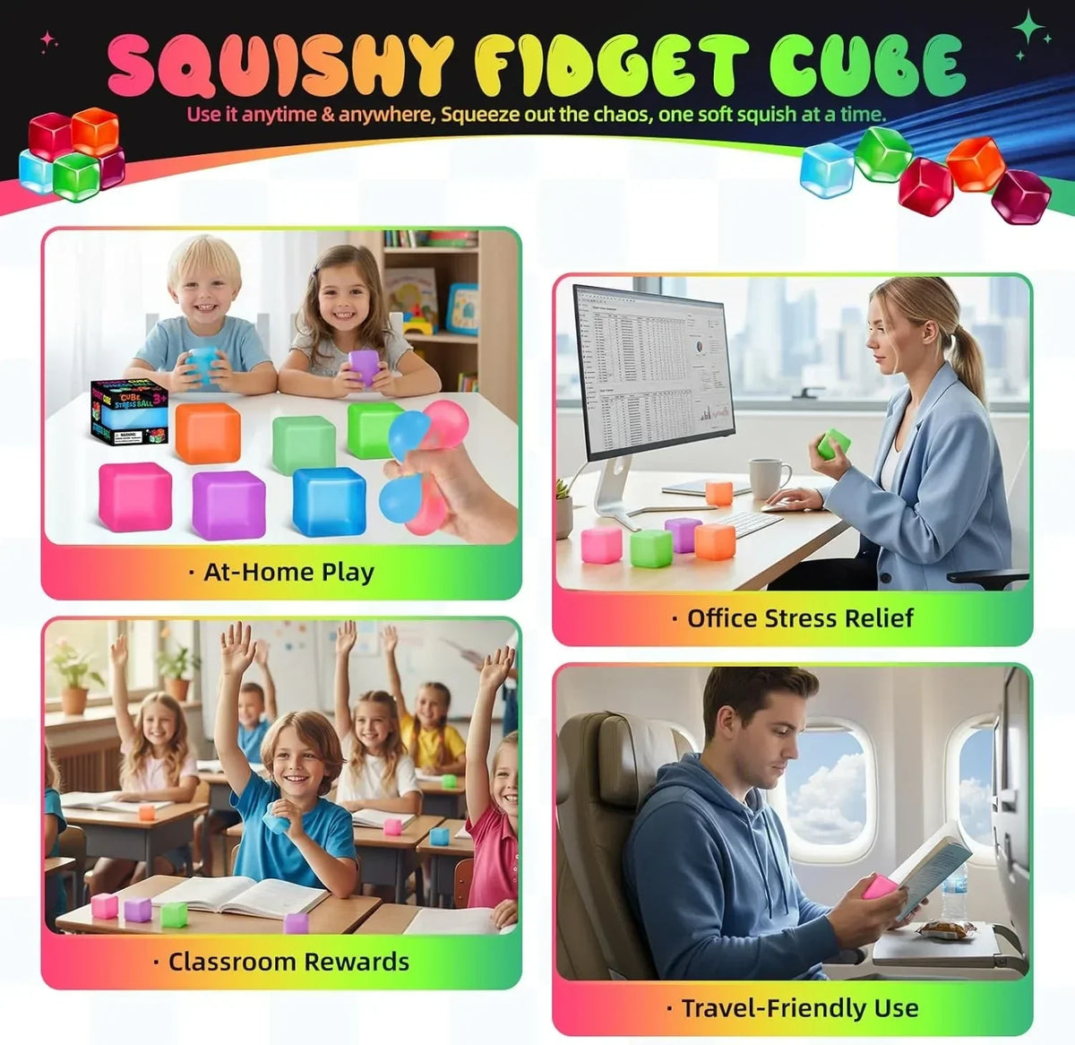 Stress Cube Squishy Fidget Toys, Slow Rising Ice Cube Sensory Stress Balls for Kids Adults Anxiety Relief Squeeze Toy for Classroom Prizes Party Favors (Light Green)
