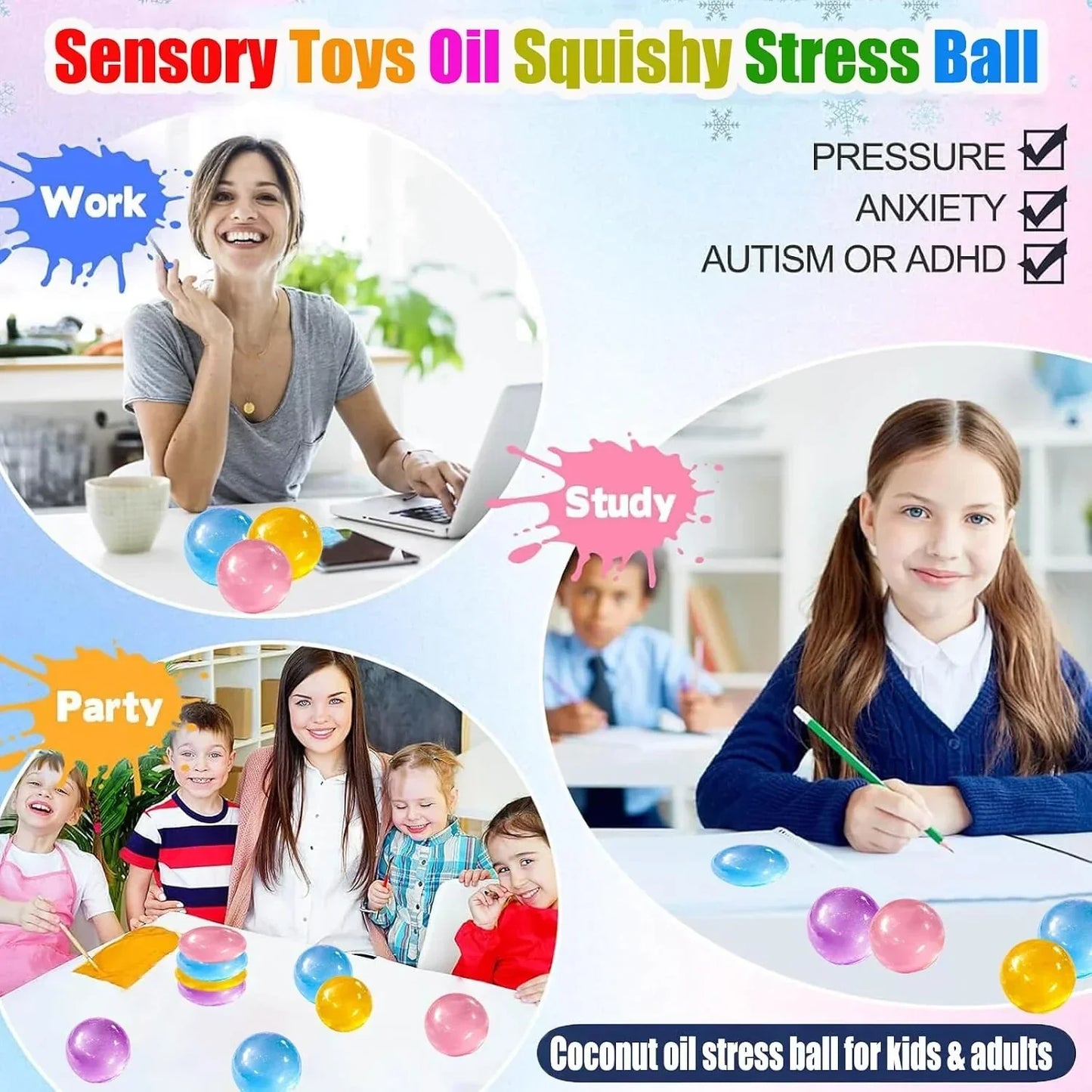 Pink Coconut Oil Squishy for Kids & Adult, Slow Rising Coconut Oil Stress Ball, Soft Non-Sticky Fidget Toys for Improving Focus Stress Relief, Sensory Squeeze Toys for Office Travel Classroom Prizes