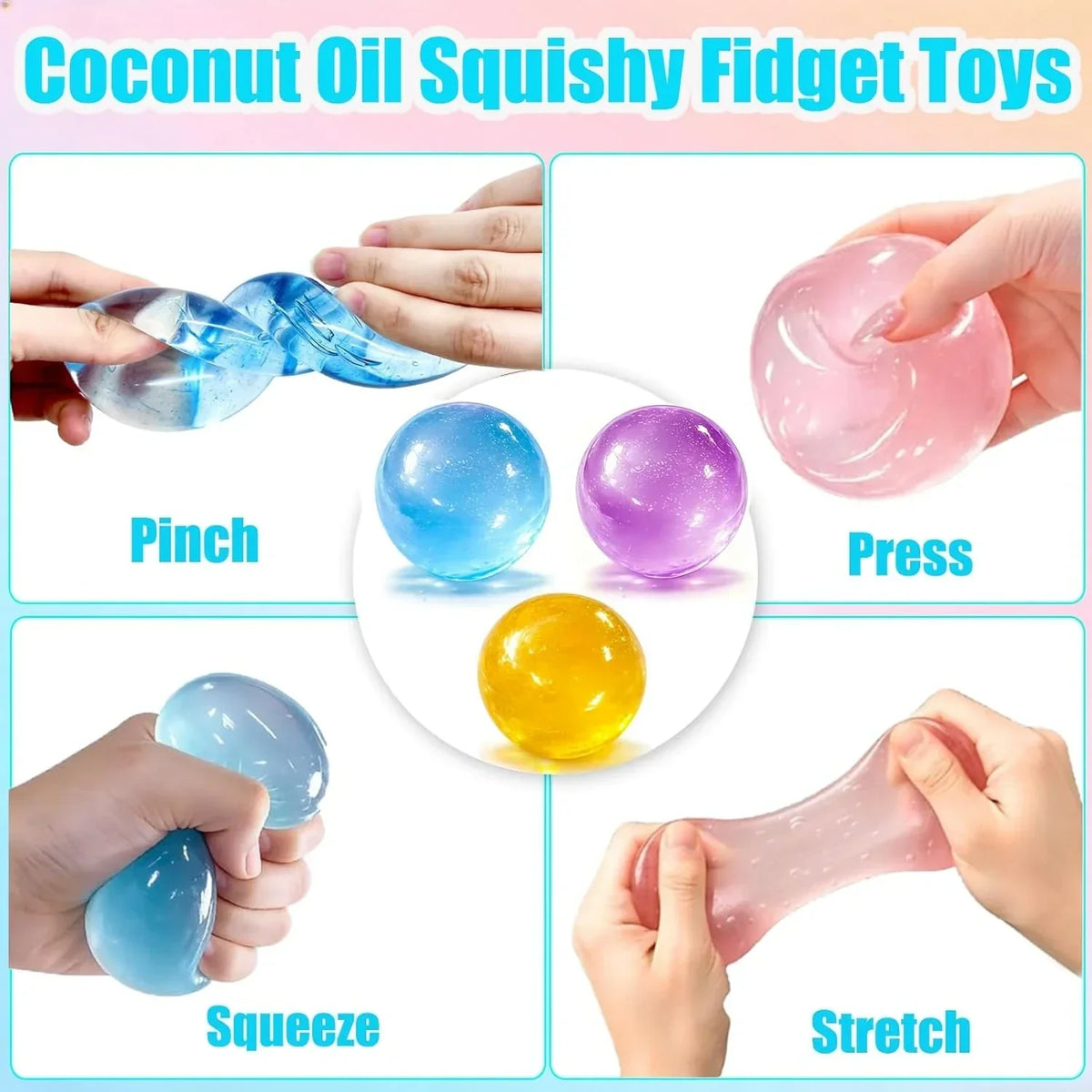 Pink Coconut Oil Squishy for Kids & Adult, Slow Rising Coconut Oil Stress Ball, Soft Non-Sticky Fidget Toys for Improving Focus Stress Relief, Sensory Squeeze Toys for Office Travel Classroom Prizes
