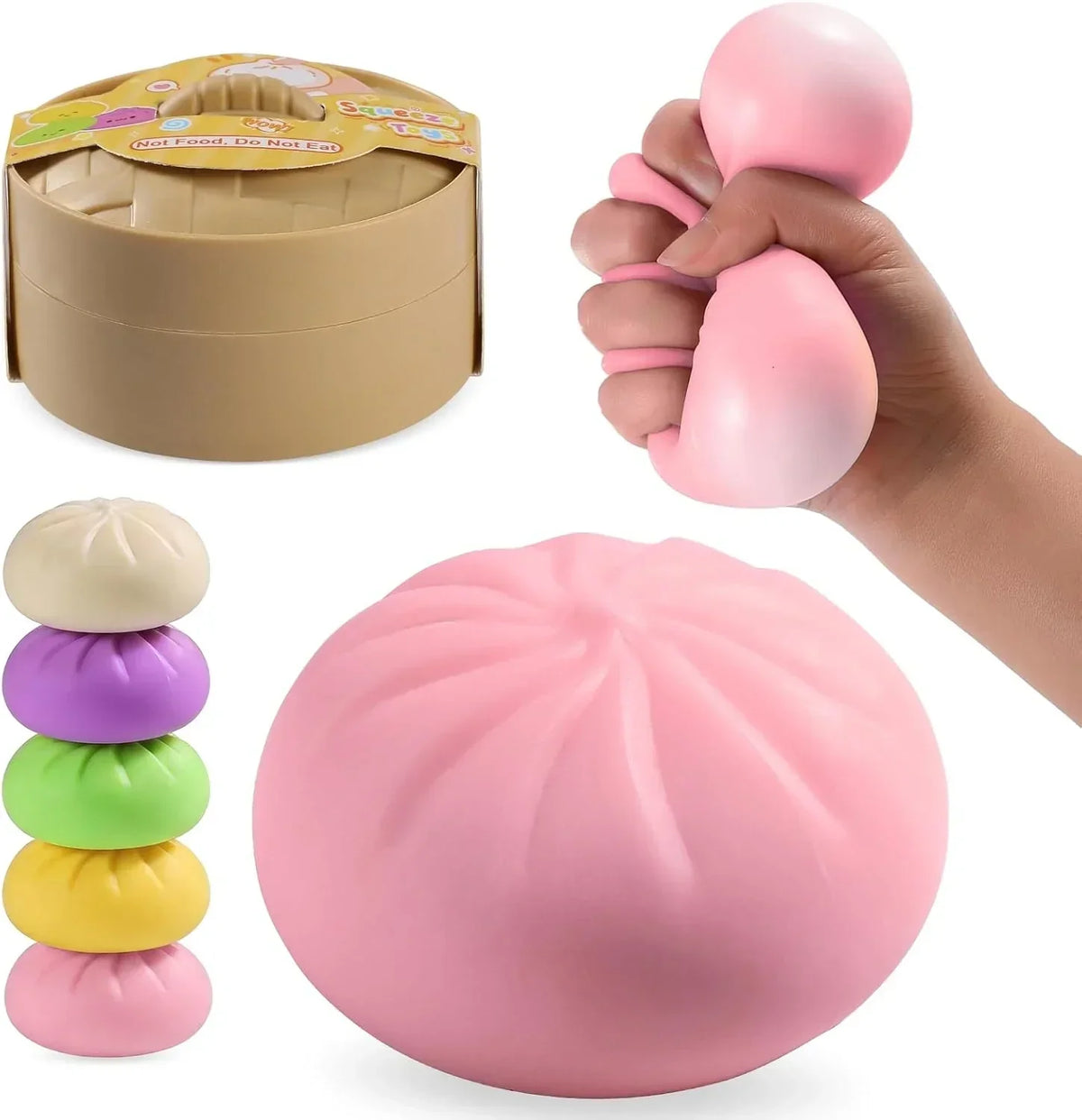 Dumpling Squishy Mystery Box, Mystery Dumpling Squishy Squeeze Stress Balls for Kids & Adults, Sensory Fidget Toys for Anxiety Relief, Crazy Fun Dumplings Ideal Gift for Boys,Girls,Teens(Pink)