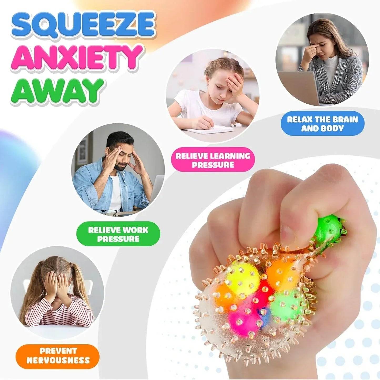 6 Set Squishy Sensory Stress Squeezing Balls forAdults: Best Calming Tool to Relieve Anxiety, Vent Mood and Improve Focus, Easter Basket Stuffers for Kids, Goodie Bag Stuffers