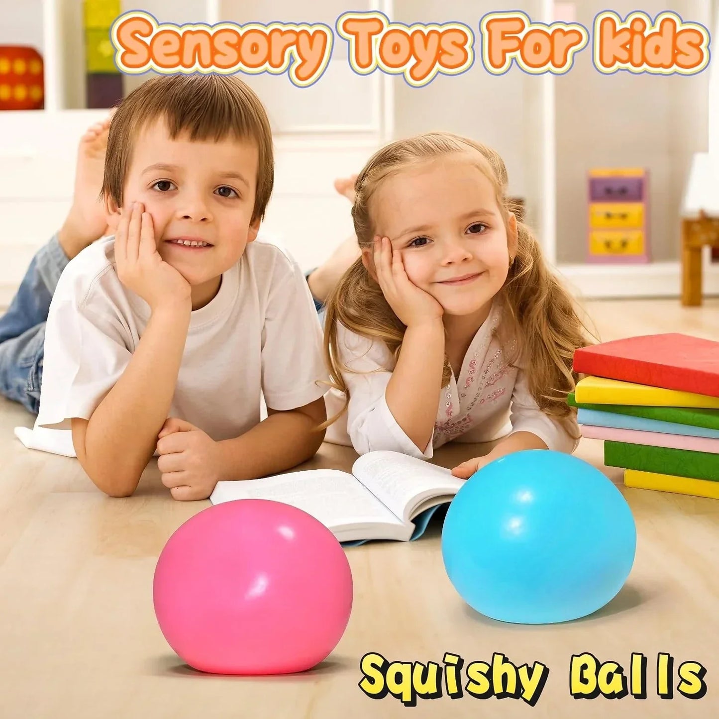4 Inch Giant Squeeze Stress Balls for Kids and Adults - Jumbo Squishy Dough Ball, Squishy Sensory Toys for Kids Party Favors, Goodie Bag Stuffers, Squeeze Stress Toys for Anxiety Relief (Blue)