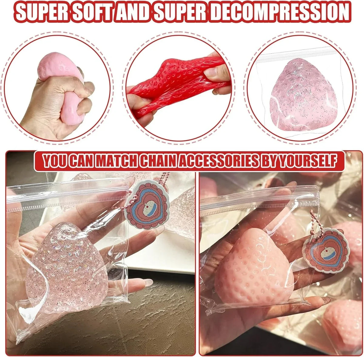 3Pcs Big Taba Squishies Strawberry, Cute Strawberry Squeeze Toys, Upgrade Fruit Squishies, Kawaii Sticky Stress Toy, Clear Fidget Toys, Valentines Gift for Kids, Teen Boys Girls Birthday Gift Ideas