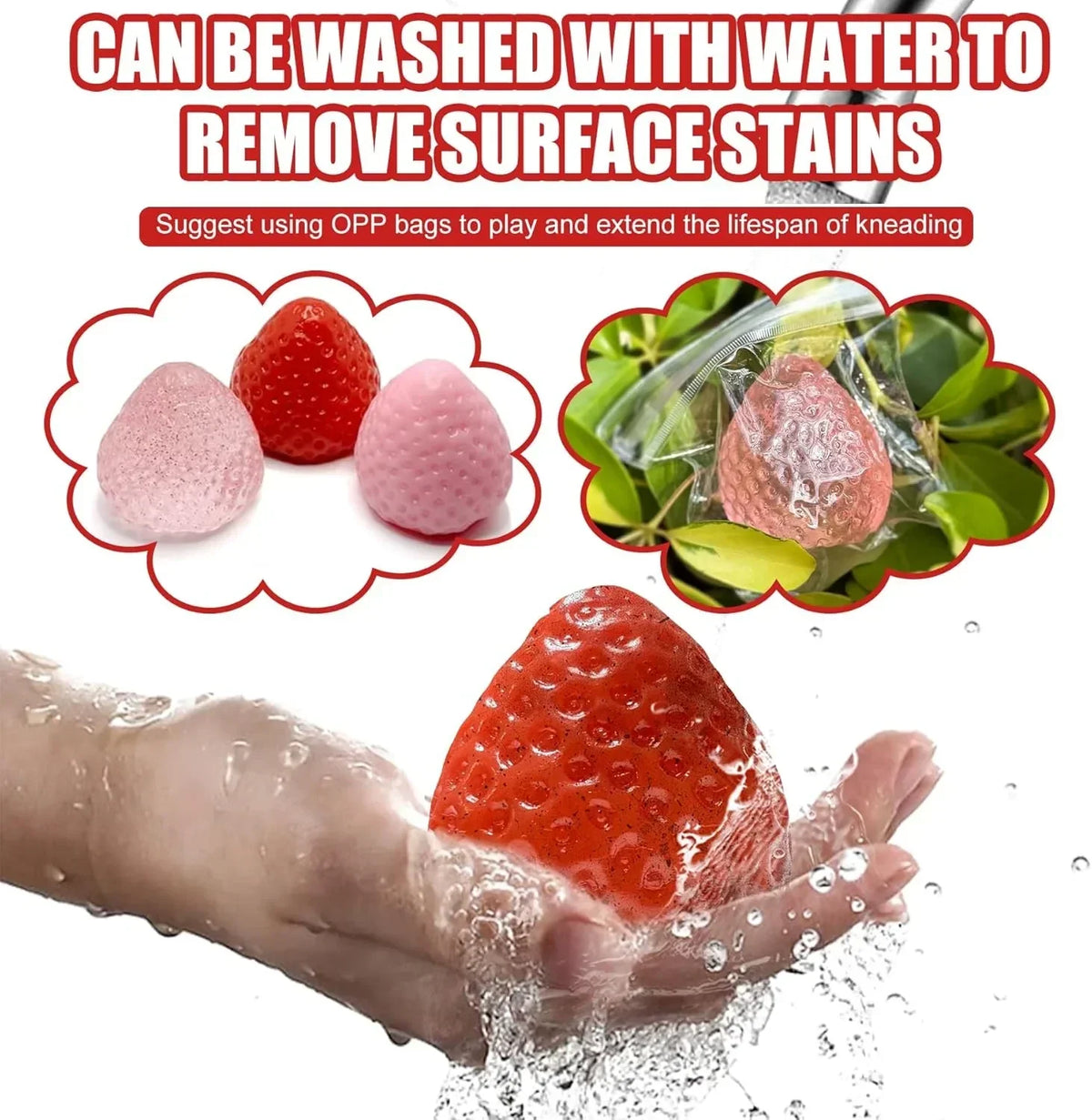 3Pcs Big Taba Squishies Strawberry, Cute Strawberry Squeeze Toys, Upgrade Fruit Squishies, Kawaii Sticky Stress Toy, Clear Fidget Toys, Valentines Gift for Kids, Teen Boys Girls Birthday Gift Ideas