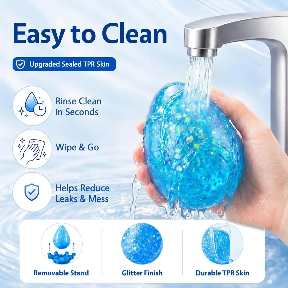 Water Drop Squishy Fidget Toy, Slow Rising Glitter Stress Ball with Sealed TPR Skin, Soft Sensory Squeeze Toy for Stress Relief, Desk Fidget, Classroom Prizes, Party Favors for Teens Adults