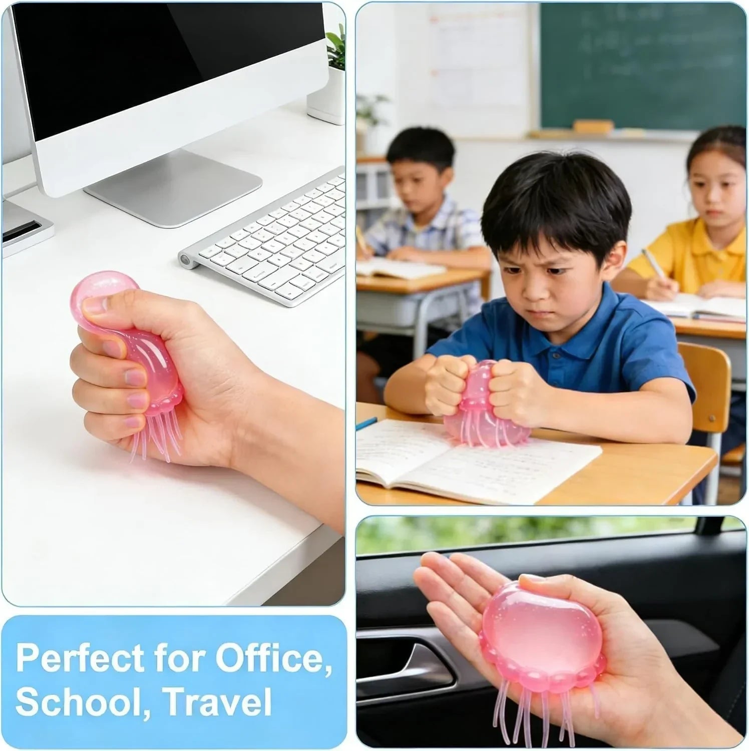 Jellyfish-Shaped Squeeze Toy, Slow-Rebound Stress-Relieving Ball, Soft and Elastic Sensory Stress-Relieving Toy. Squeezing Toys can Effectively Relieve Anxiety and Stress ((Blue))