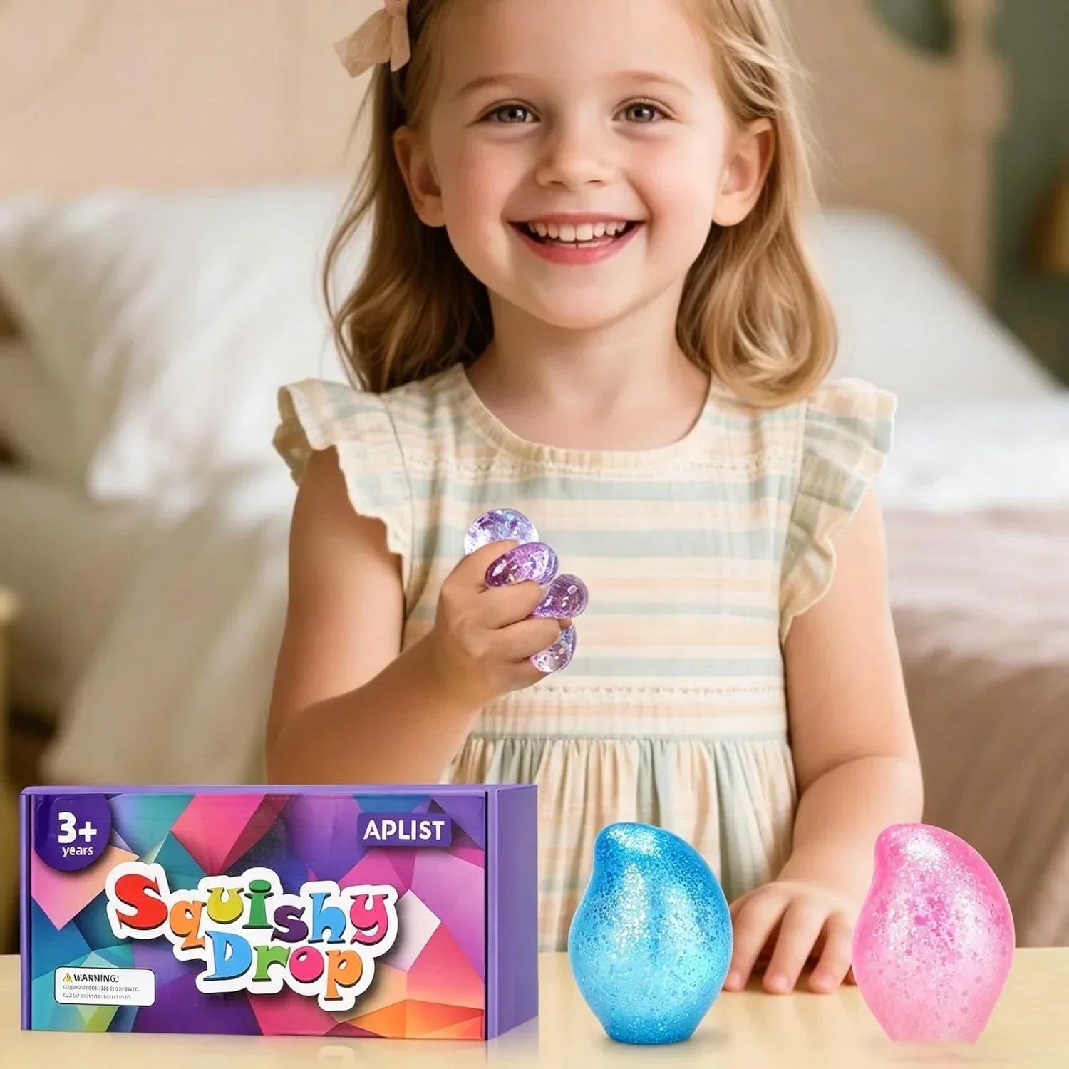 Fidget Toys Squishy Drop: 3 Pack Sensory Squeeze Toy with Glitter, High Density Super Solid Malt Sugar Filled, Stress Anxiety Relief Item for Kids Adults, Quiet Fidget Ice Drop